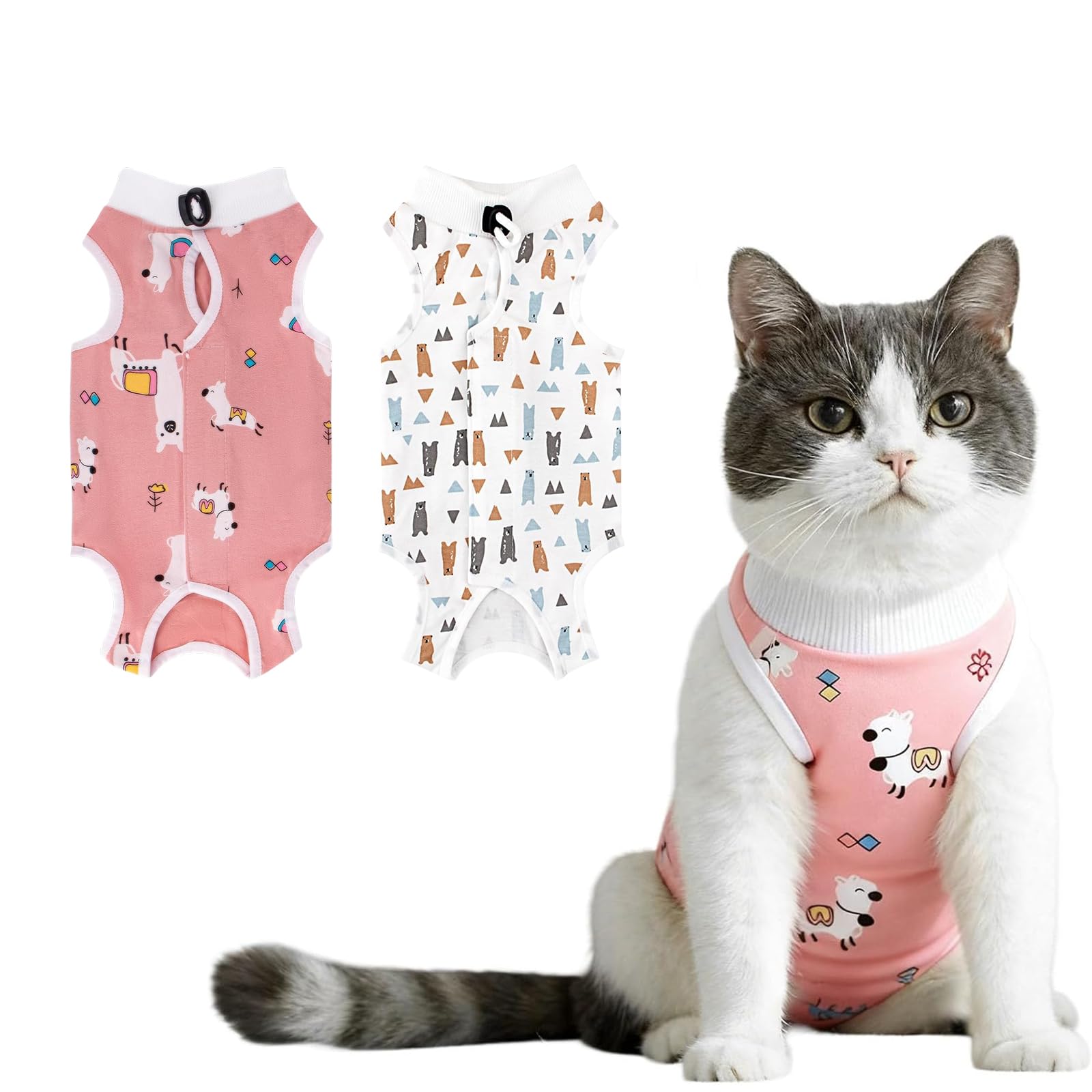 Mnuwoee 2Pcs Cat Recovery Suit, Cat Onesie Post Clothing After Surgery (S)