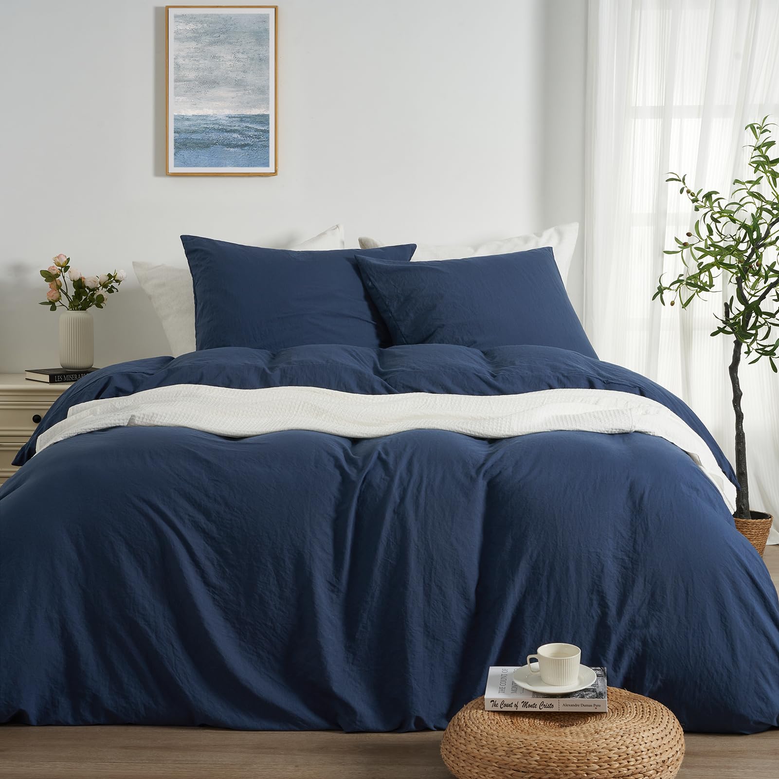 Duvetnova Navy Double Duvet Cover Sets OEKO-TEX Ultra Soft Pre-Washed Microfibre Bedding Set Cotton-Like Feel with Zipper Closure 200 x 200 cm with 2 Pillow Cases All-Season