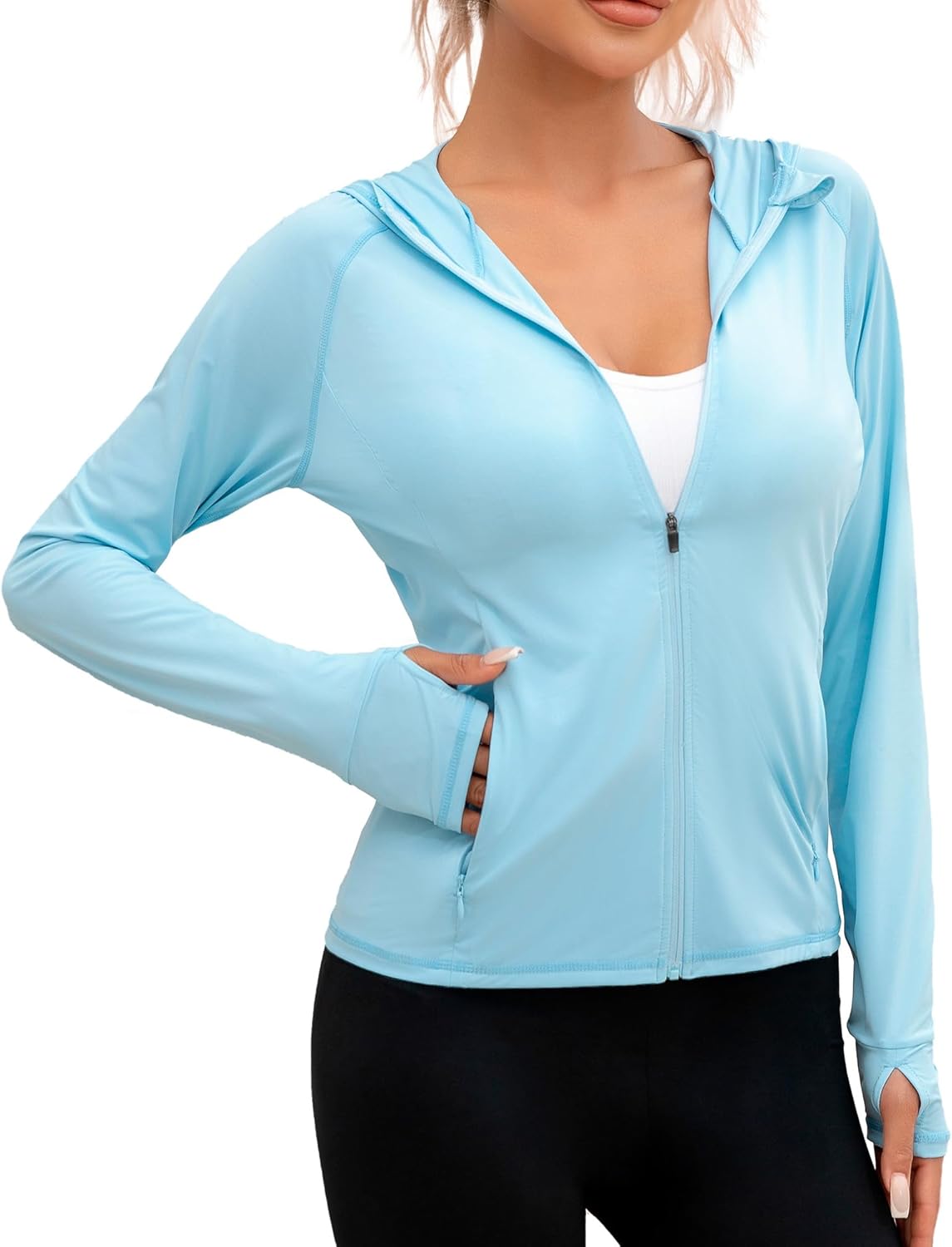 Women's Sun Protection Hoodie Jacket UPF 50+ Athletic Long Sleeve Running Hikking Shirts with Pocket