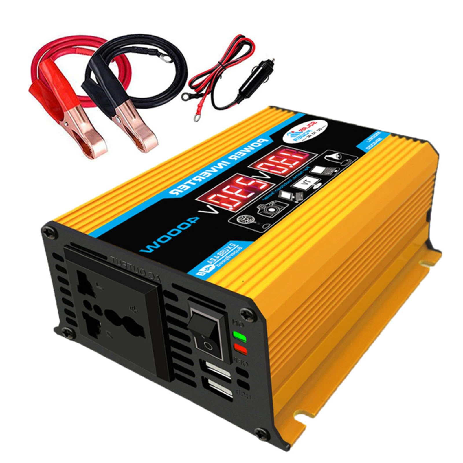 HUIZHITENGDA 4000W Pure Sine Wave Car Power Inverter,DC 12V To AC 110V/220V with 4.2A Dual USB Car Adapter for Home RV Cars Trucks Outdoor Off Grid Solar Inverters,12V to 110V