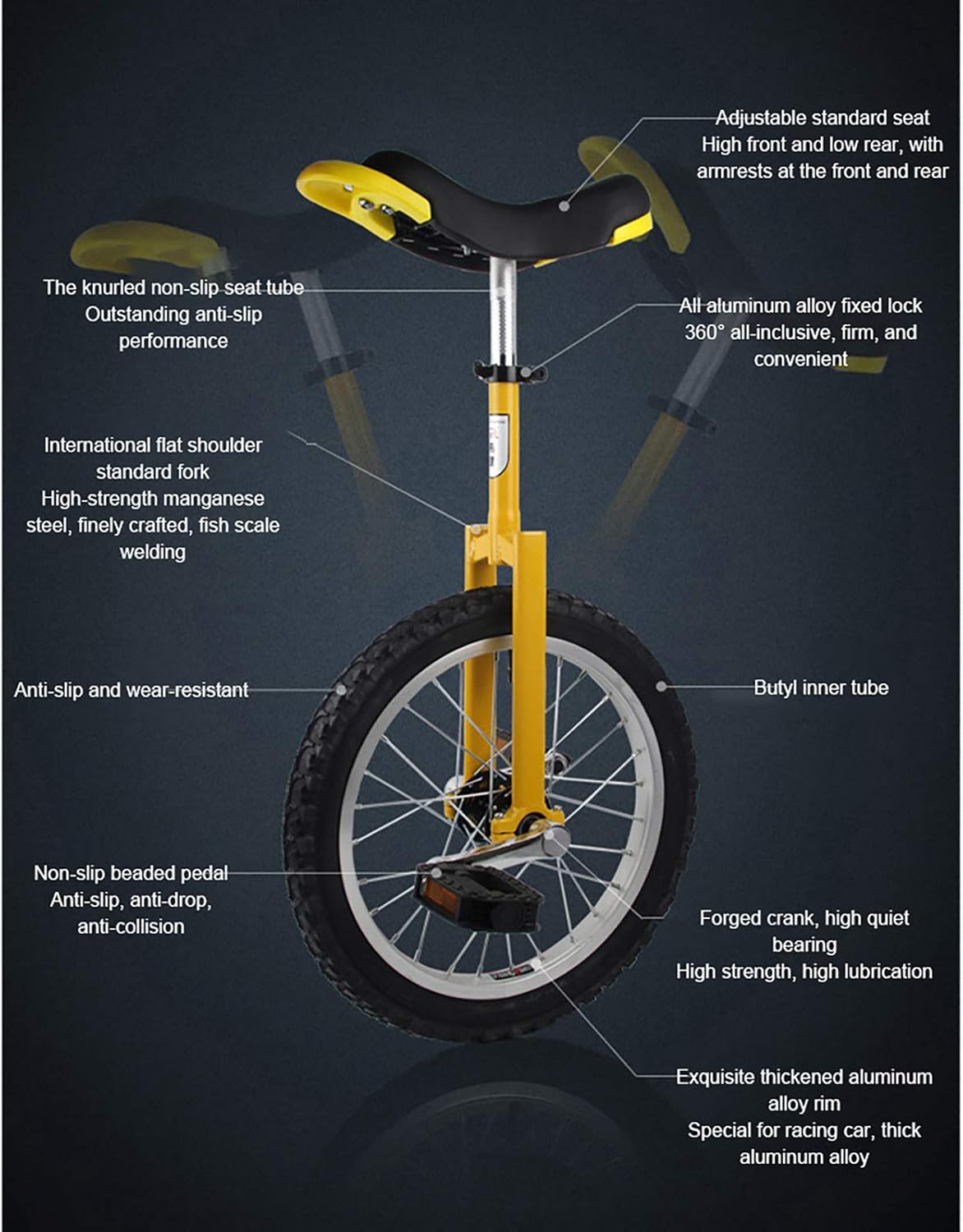 QWEASDF Unicycle, Unisex Heavy Duty Steel Frame and Alloy Wheel, 16-20 Inch Wheel with Alloy Rim, Non-Slip, Leakproof, Butyl Tire Wheel Cycling Outdoor Sports Fitness Exercise Health,Black,20″