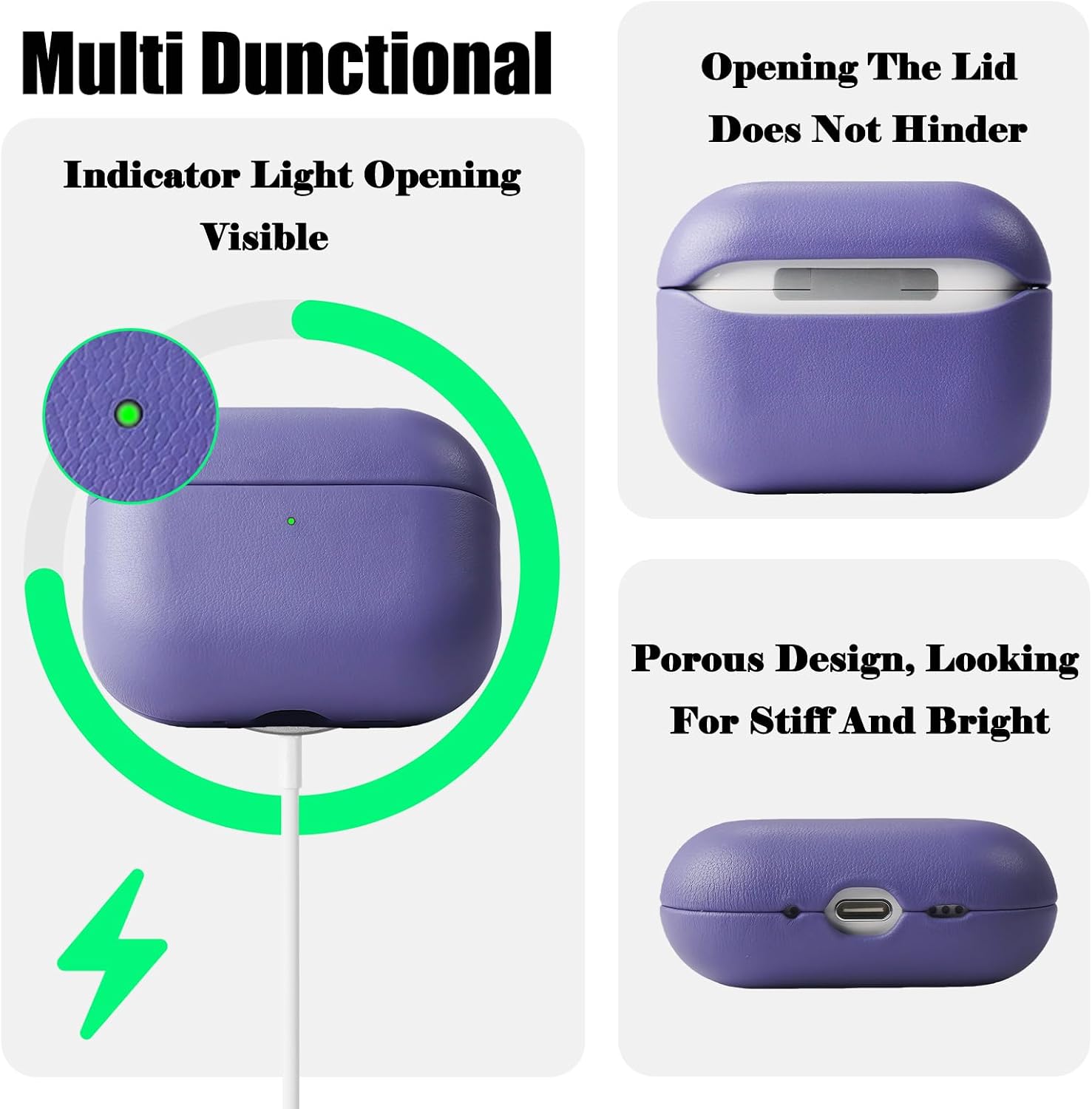 for AirPods Pro 3 (2025) 100% Genuine Leather Case,Full-Grain Leather Cover Case,Handmade Top,Shockproof Protective,Wireless Charging,for AirPods Pro 3rd Gen (Lilac, No Rope)