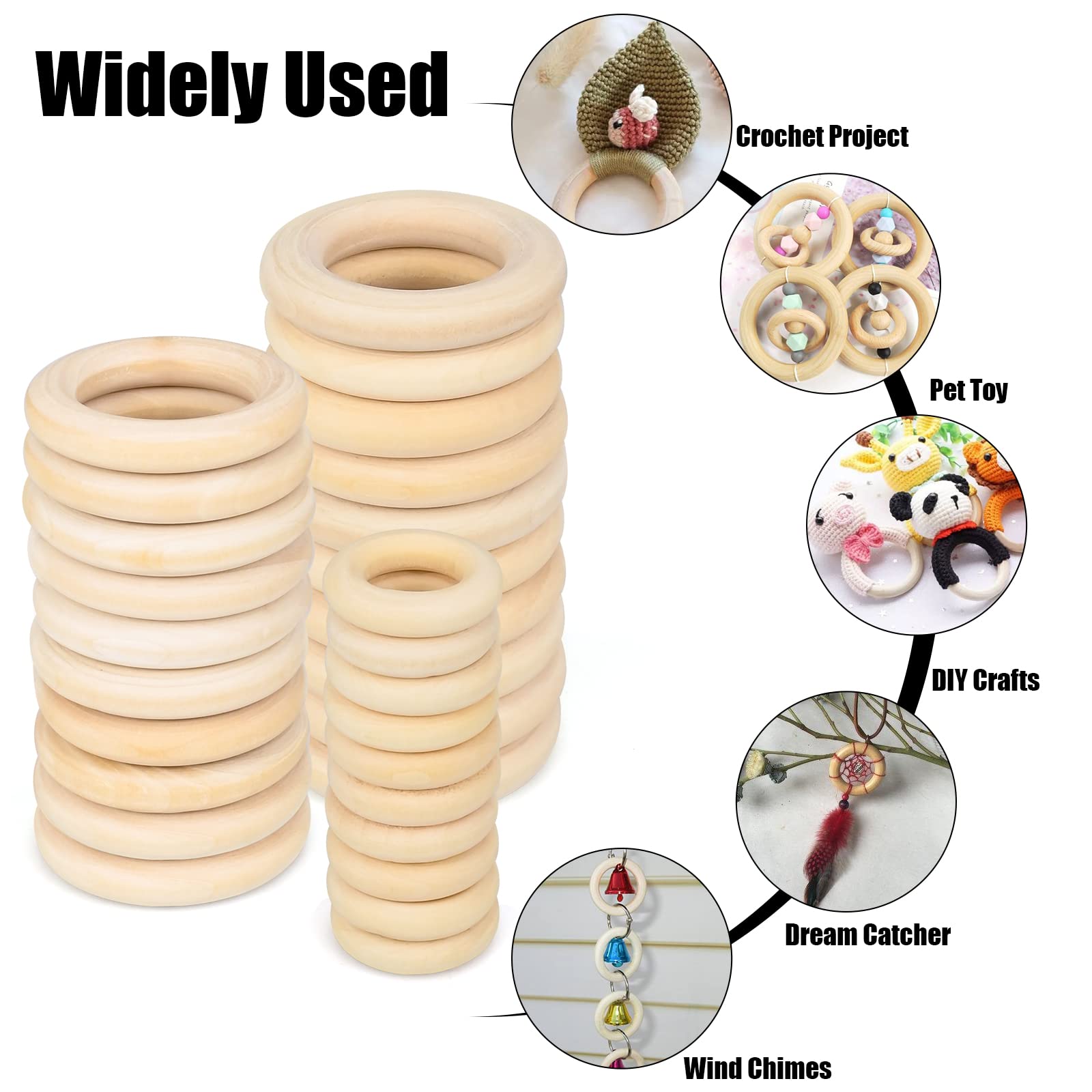 Holzringe Set 40 Stück 45mm - Natürliche Bastelringe Für Makramee Und DIY