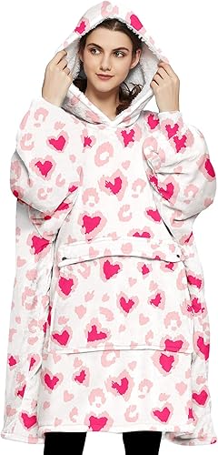 KFUBUO Manta con capucha para adultos, todos los patrones, manta de gran tamaño con bolsillo, Corazón