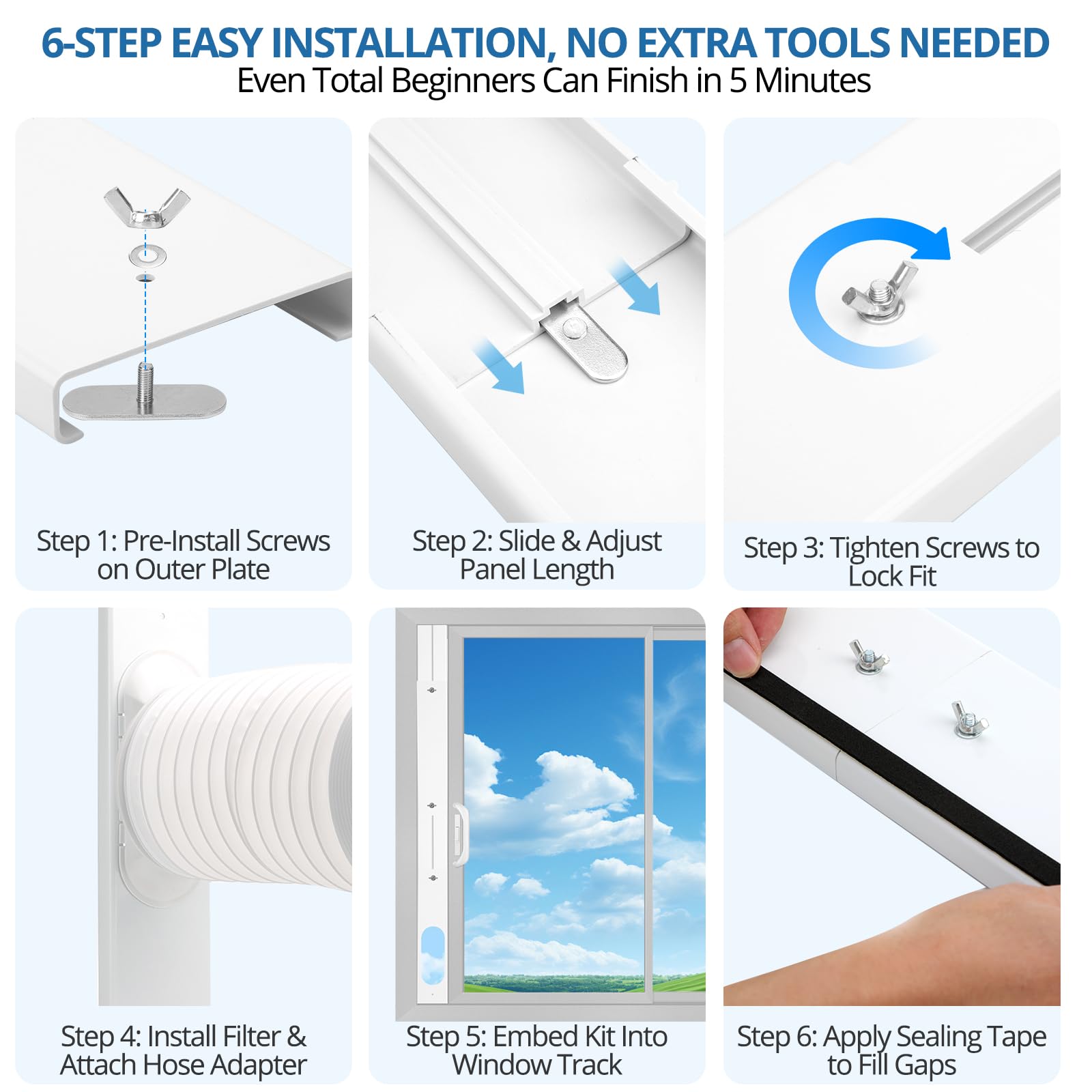 Portable AC Window Vent Kit, Universal Portable Air Conditioner Window Kit with 5.1x59 inch Anti-Clockwise Exhaust Hose, 3.9" W Adjustable Window Seal for Sliding Windows - 4
