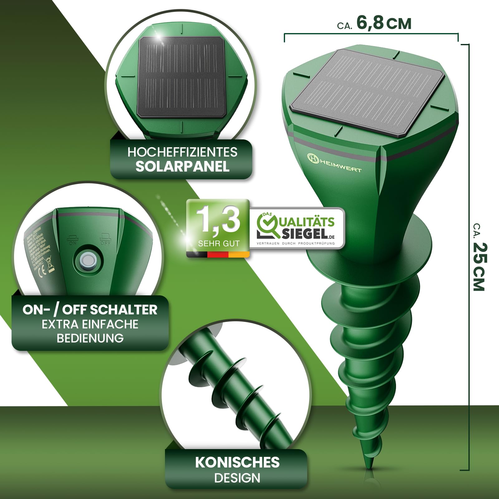 HEIMWERT Maulwurf Vertreiber Wühlmausschreck - SCHNELLE Ergebnisse mit KI Wechselfrequenz Automatik - Solar Abwehr wasserdicht und flüsterleise - auch gegen Wühlmäuse (4er Pack)