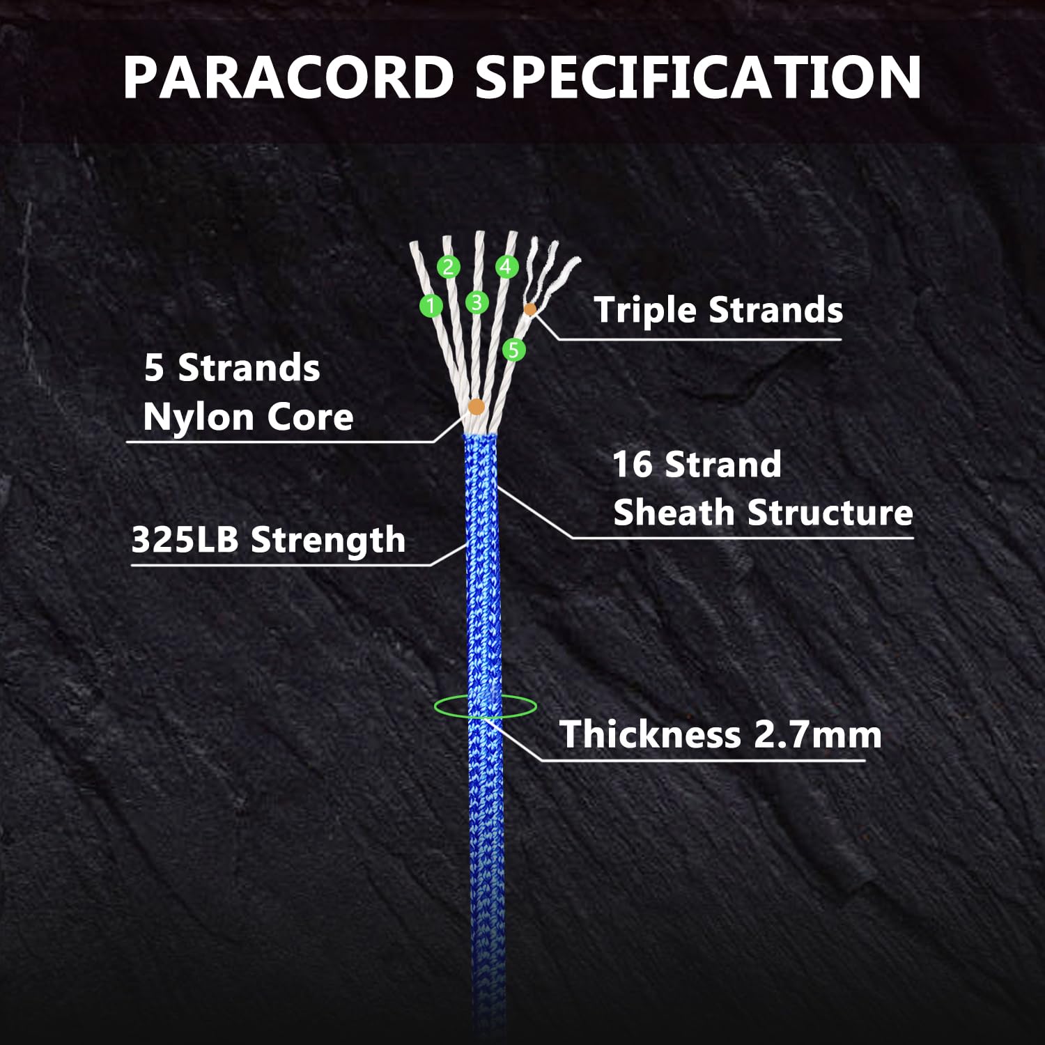 Paracord - Cuerda de paracaídas de 320 libras de diámetro de 2,7 mm - 5 hebras - 100 pies 200 pies, cuerda de paracaídas para camping, senderismo, pesca, al aire libre y bricolaje
