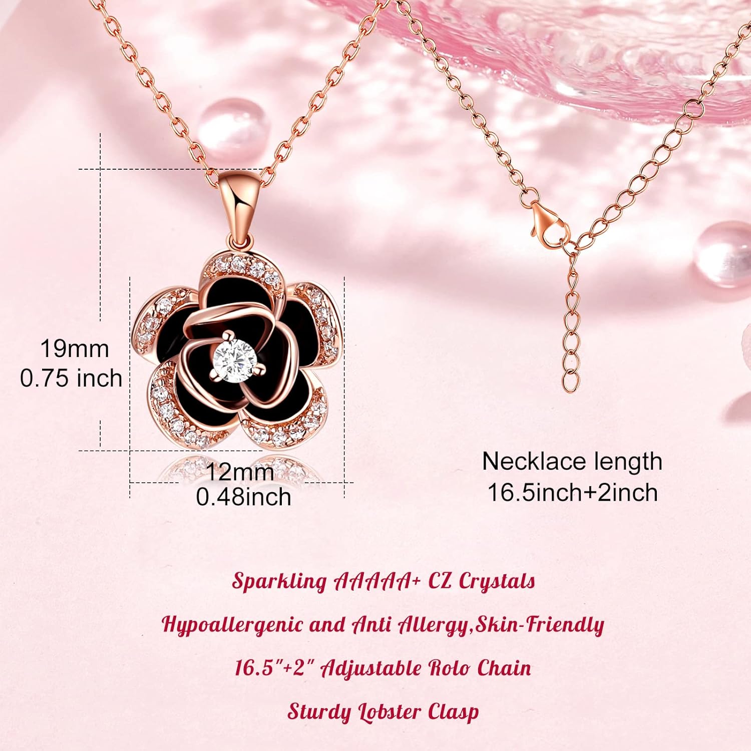 14K Gold Rose Flower Necklace For Women Sterling Silver Dainty Rose Gold Flower Pendant Necklaces Cute Gifts For Her Birthday wedding Anniversary Valentines Day - Image 6
