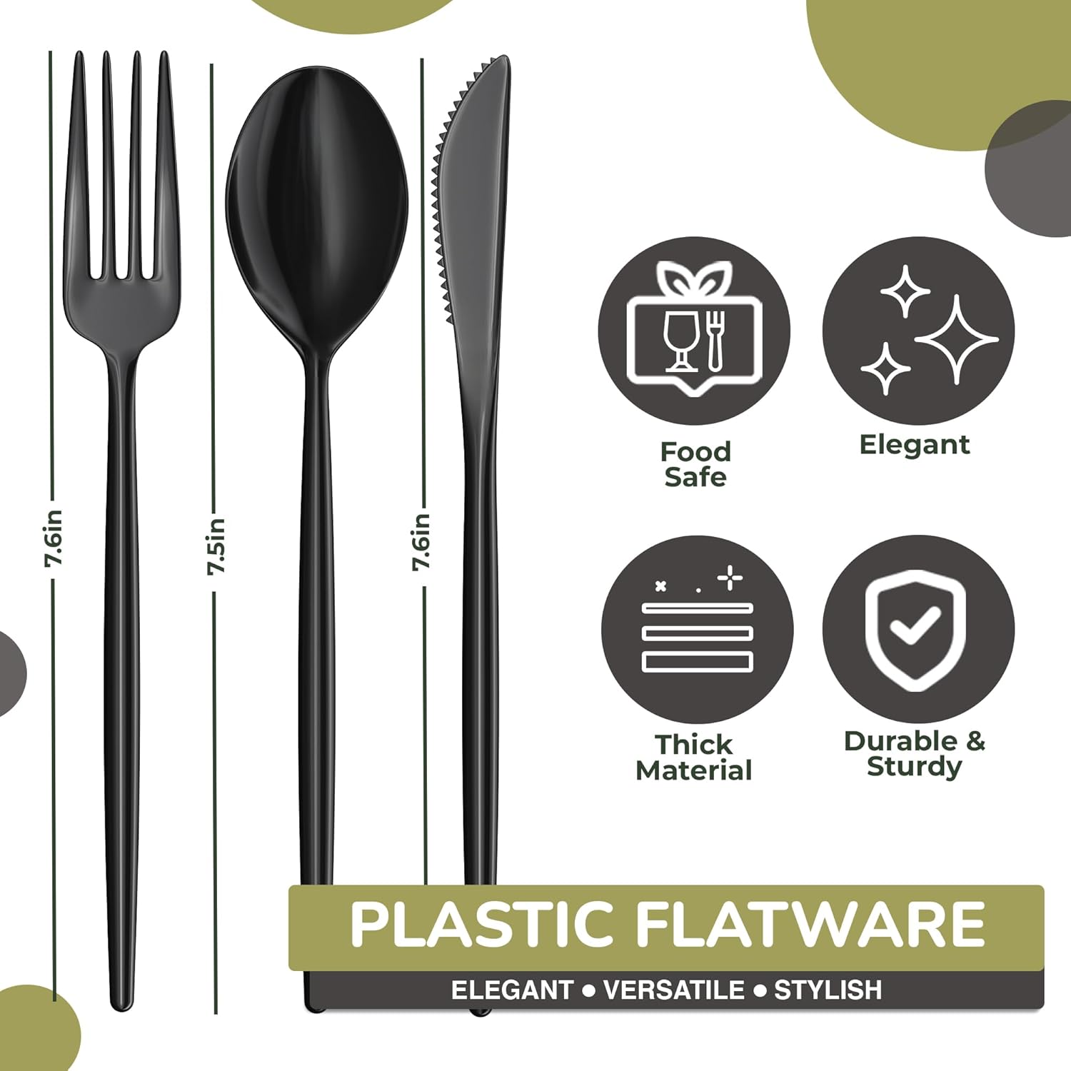 Trendables Black Plastic Silverware Set Black Silverware Disposable Forks and Spoons Disposable 360 Pack Plastic Utensils Set Includes 3 x 120 each Knives & Spoons & Forks For Parties and Events