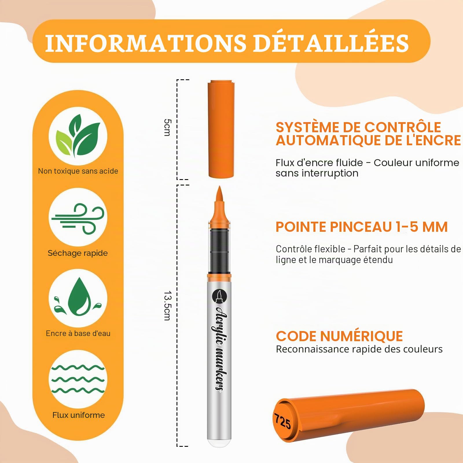 Vozuna 120 Feutre Acrylique Pointe Pinceau – Marqueur Acrylique à Encre Directe – Coloriage Mystère & Adulte – Feutres Acryliques pour Galets, Bois, Verre, Céramique, Toile & Tissu