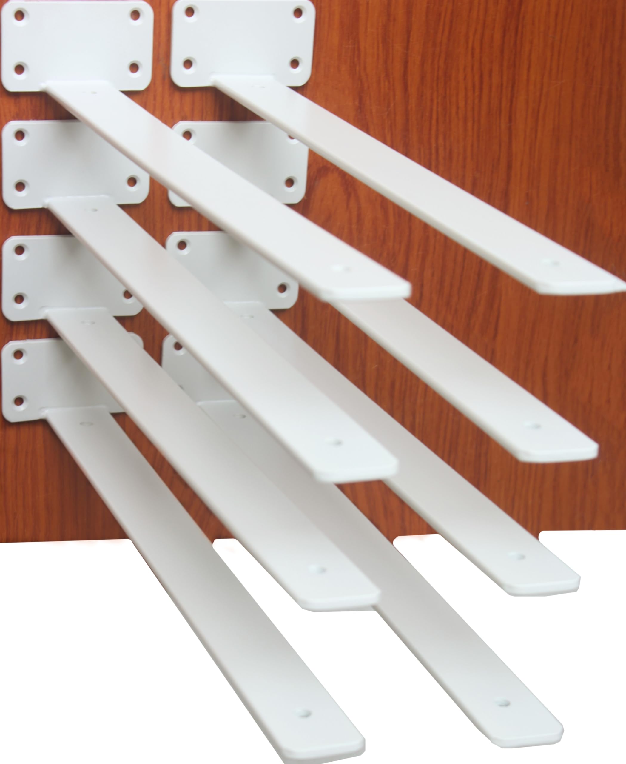 8 Pack - 18 inch White Hidden L Shelf Bracket (1/5 Inch Thicked) Iron Floating Shelf Brackets Rustic Industrial Metal Brackets for Shelf Support