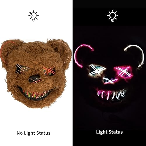 Miniatura 3 de Naisidas Máscaras de Halloween de conejo y oso aterrador, máscaras de felpa con luz LED de Halloween para fiesta de Halloween máscaras iluminadas