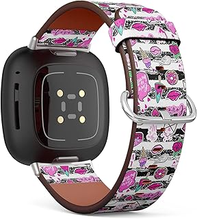 CJBROES Replacement Leather Watch Band, Compatible with Fitbit Versa 3 and Fitbit Sense of Wristband Bracelet Accessory - Fashion Fun