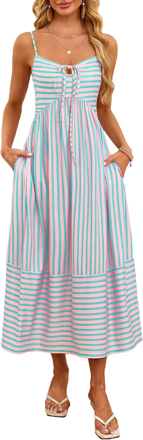 Fashionme Womens Summer Maxi Dresses 2025 Trendy Striped Vacation