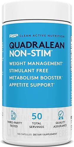 RSP Nutrition QuadraLean - Control de peso sin estimulantes, refuerzo del metabolismo, energía y apoyo del apetito, CLA, L-carnitina, extracto de té
