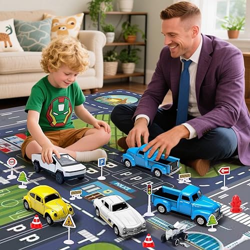 Little Blue Truck Toys for Kids Ages 2 3 4 5 6 7 8 Year Old Boys Girls, 1:32 Alloy Kids Car Toys, with Pull Back Model Cars diecast Cars Toddlers Race playsets Birthday Set