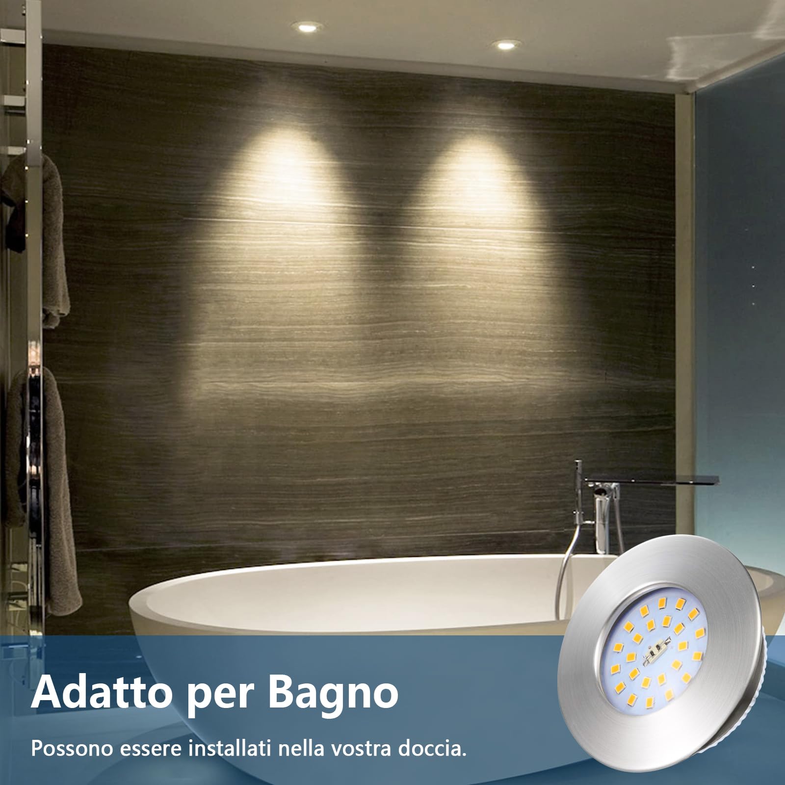 HiBay Faretti Led da Incasso per Cartongesso 7W Ultrasottili Faretti Led Soffitto Incasso 850LM Bianco Neutro 220V Inox IP44,Foro Ø60mm-65mm per Bagno Cucina,Esterno Set di 10