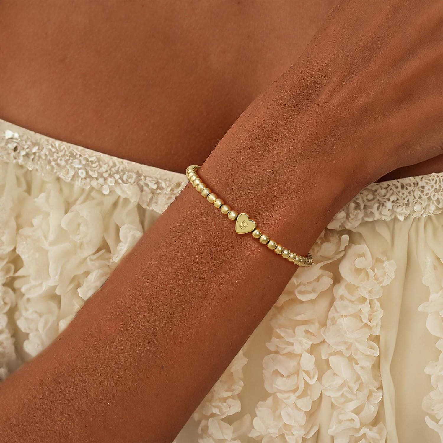 Gold Initial Bracelets for Women Trendy, Dainty Gold Heart Charm Letter Beaded Bracelets Friendship Personalized Name Bracelet Halloween Thanksgiving Christmas Birthday Gifts - Image 9