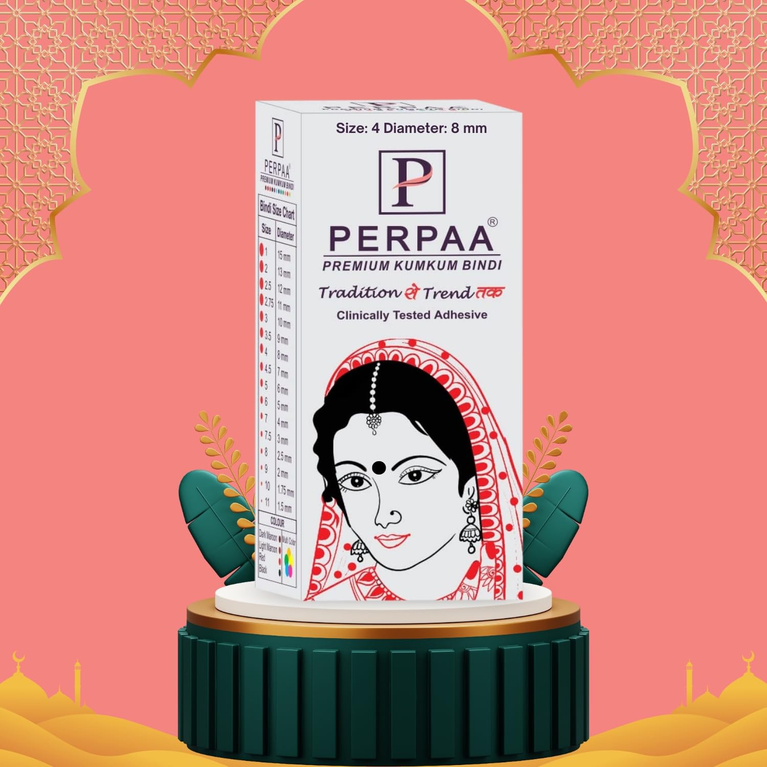 PERPAA® Kumkum Velvet Round Sticker Bindi Box of 15 Flaps for Ladies Women Forehead Bindi (Stick On) (Size 4, Diameter 8mm, Black)-Self-Adhesive 1