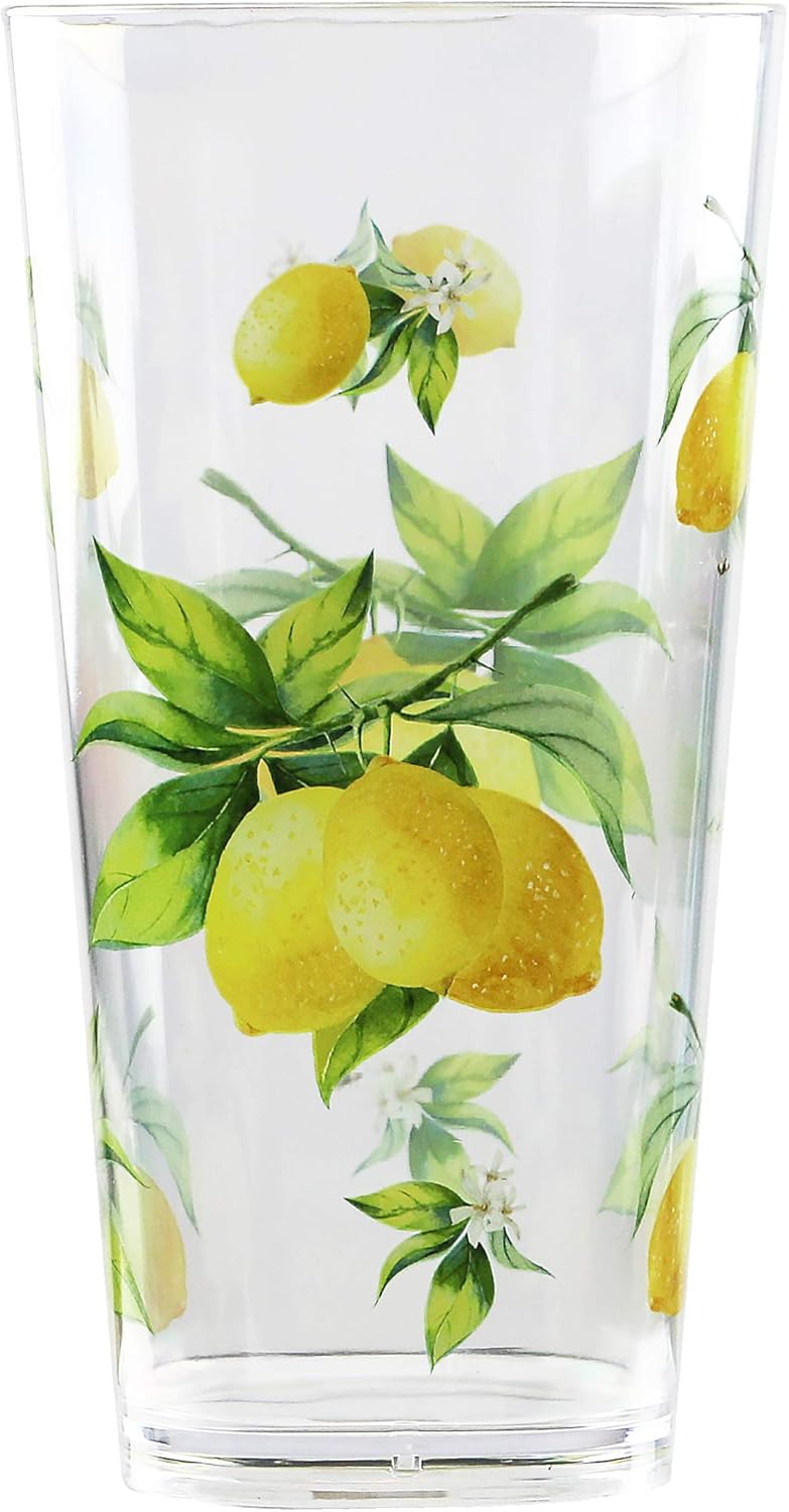 Reston Lloyd Calypso Basics Fresh Lemons 19 oz Acrylic Drinkware Set of 6 – BPA-Free, Indoor/Outdoor, Dishwasher Safe, Lemons with Bees - Image 2