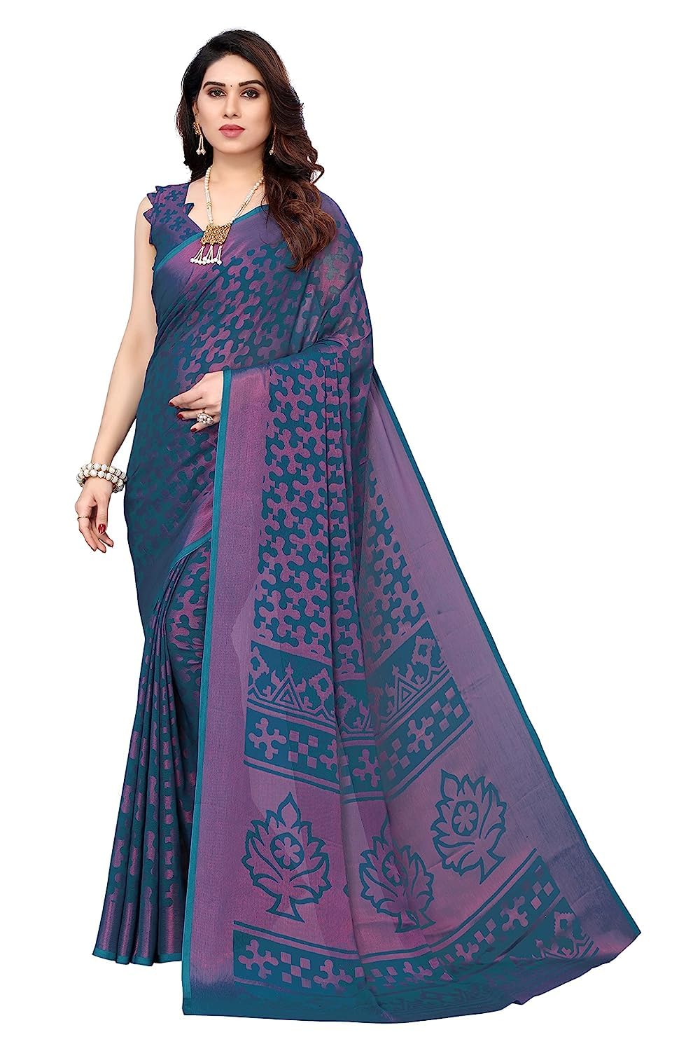 Amazon Brand - Anarva Women's Printed Chiffon Brasso Saree With Blouse Piece (WDVM Brasso Gyan)