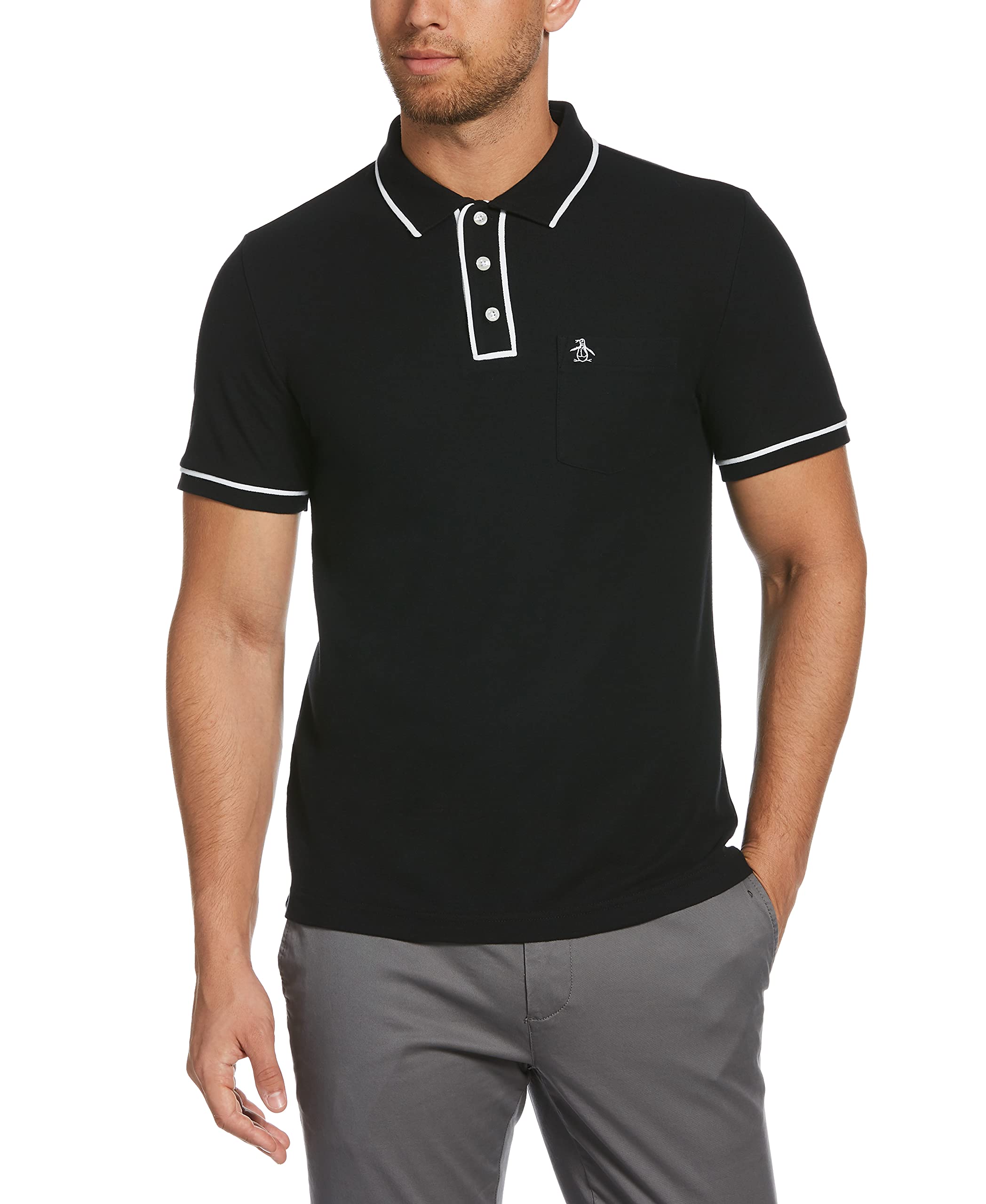 Original Penguin Men's Earl Short Sleeve Polo Shirt, True Black/White Basic, X Large