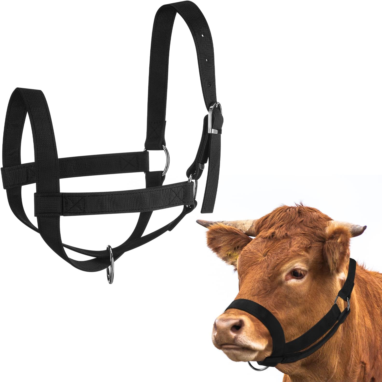 Nylon Livestock Cattle Halters Adjustable Chin and Throat Snap Halter Horse Halters Nylon Barn Cow Halter for Cattle Cow Calf Heifer Outdoors Training Applies Accessories