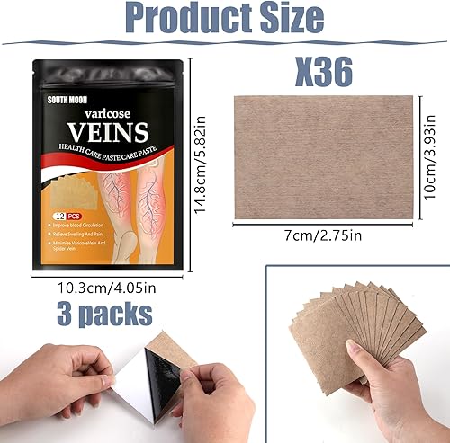 Miniatura 3 de 36 parches para venas varicosas, tratamiento natural de alivio para piernas, araña, varices, fortalece la salud capilar y mejora la circulación