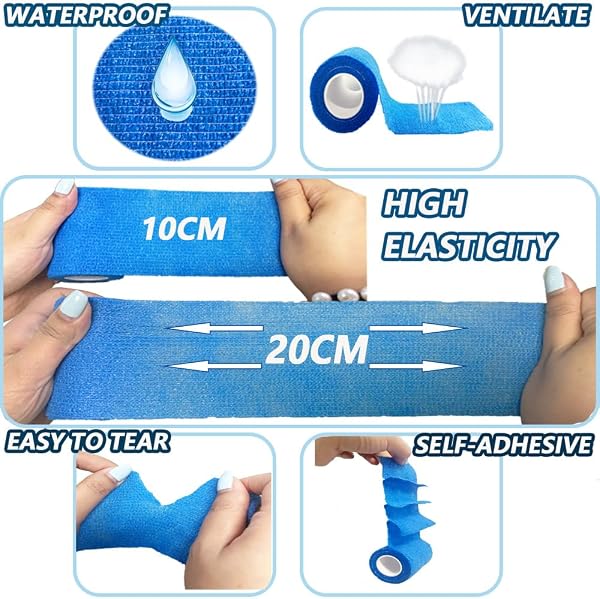 ANAMPION Selbstklebender Verband 9Rollen, 7.5cmx4.5m Non-Woven Selbsthaftende Bandage für Mensch und Tier, Flexibel Elastische Binde für Sport,Haustiere (Blau) - 3