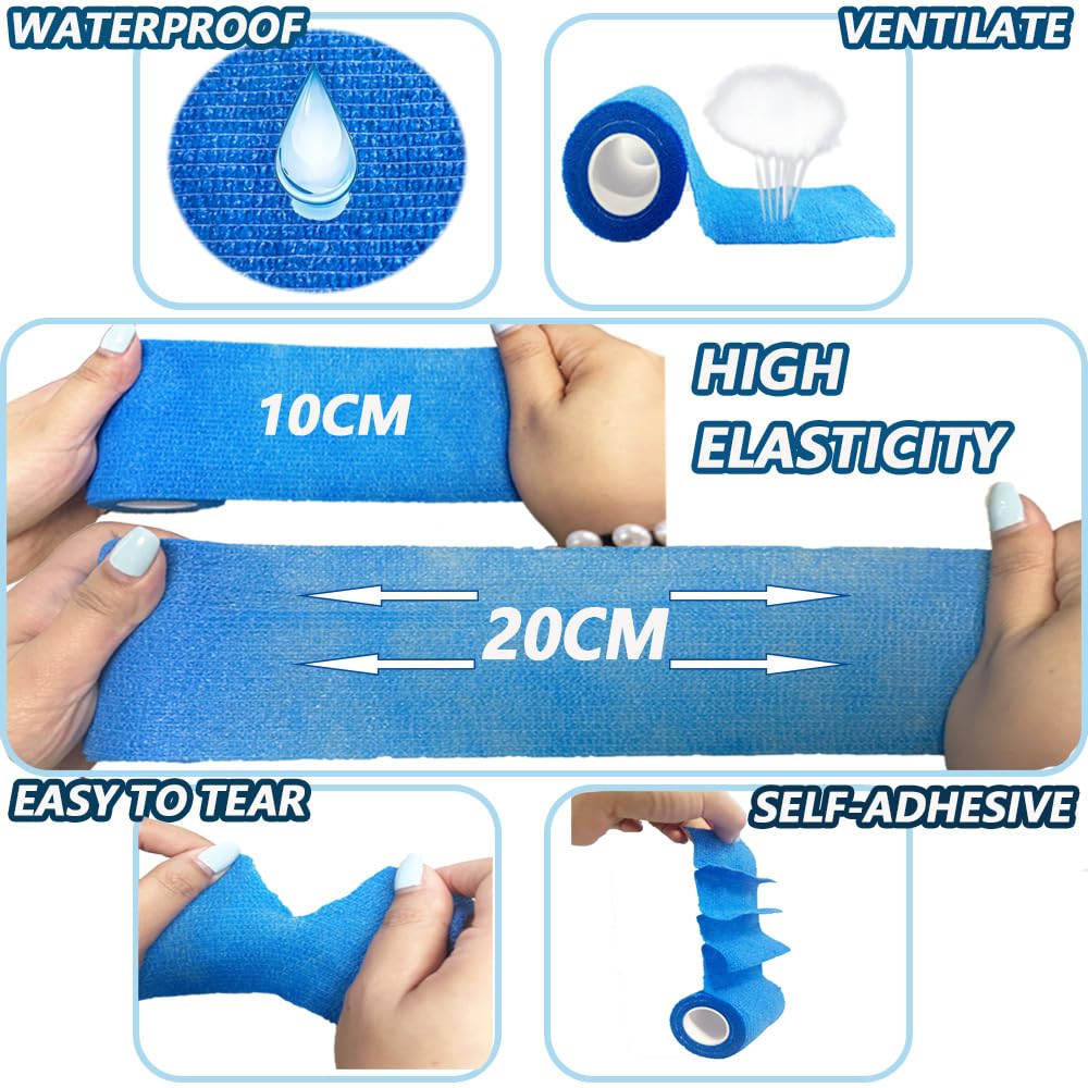 ANAMPION Selbstklebender Verband 9Rollen, 7.5cmx4.5m Non-Woven Selbsthaftende Bandage für Mensch und Tier, Flexibel Elastische Binde für Sport,Haustiere (Blau) - 4
