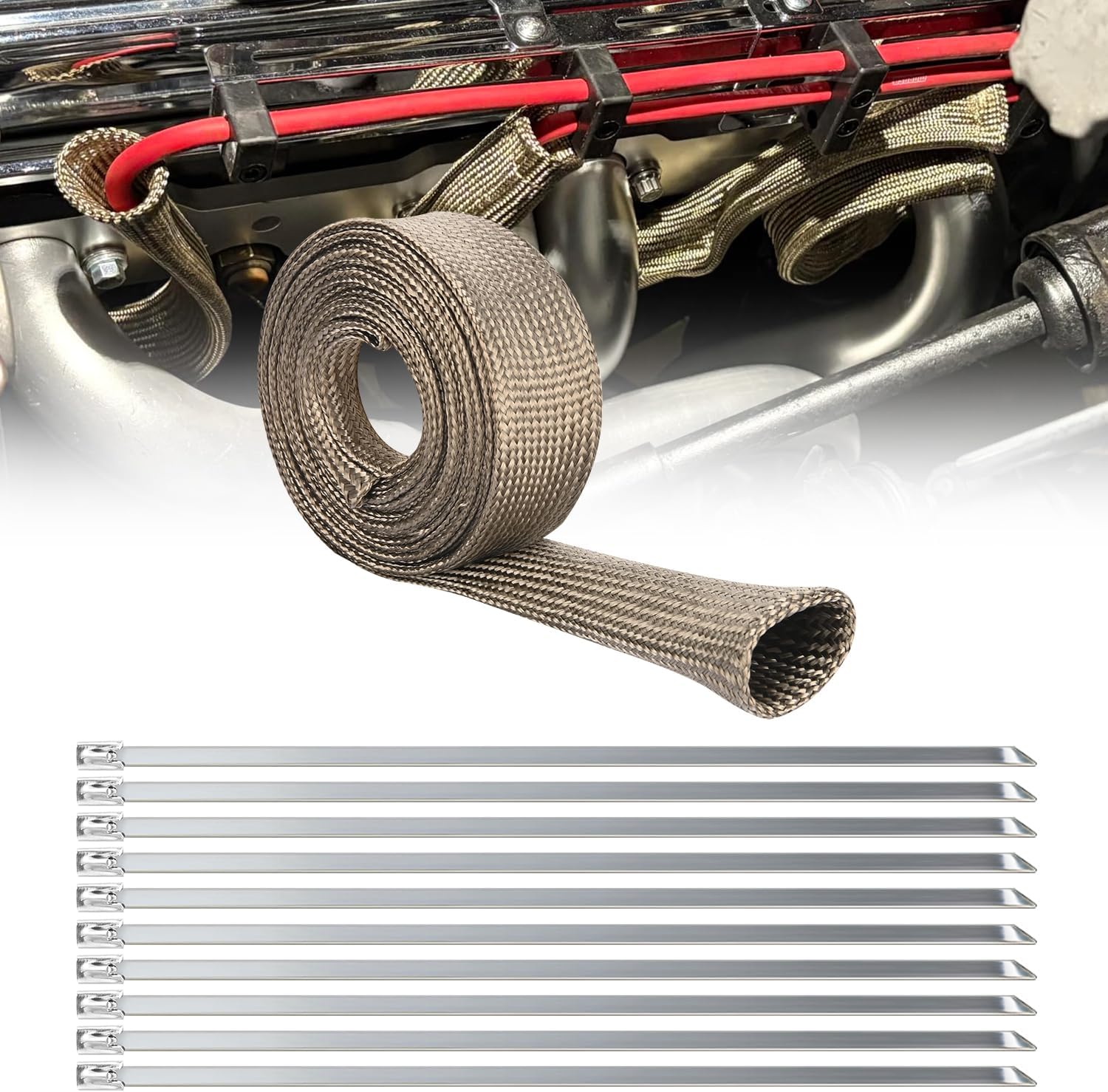 Nilight Heat Shield Sleeve 3632°F Spark Plug Wire Heat Shield, Fuel Line Heat Shield for Car Auto Wire Loom, Brake Cable & Diesel Heater Exhaust, Titanium（3/4" ID x 10'）