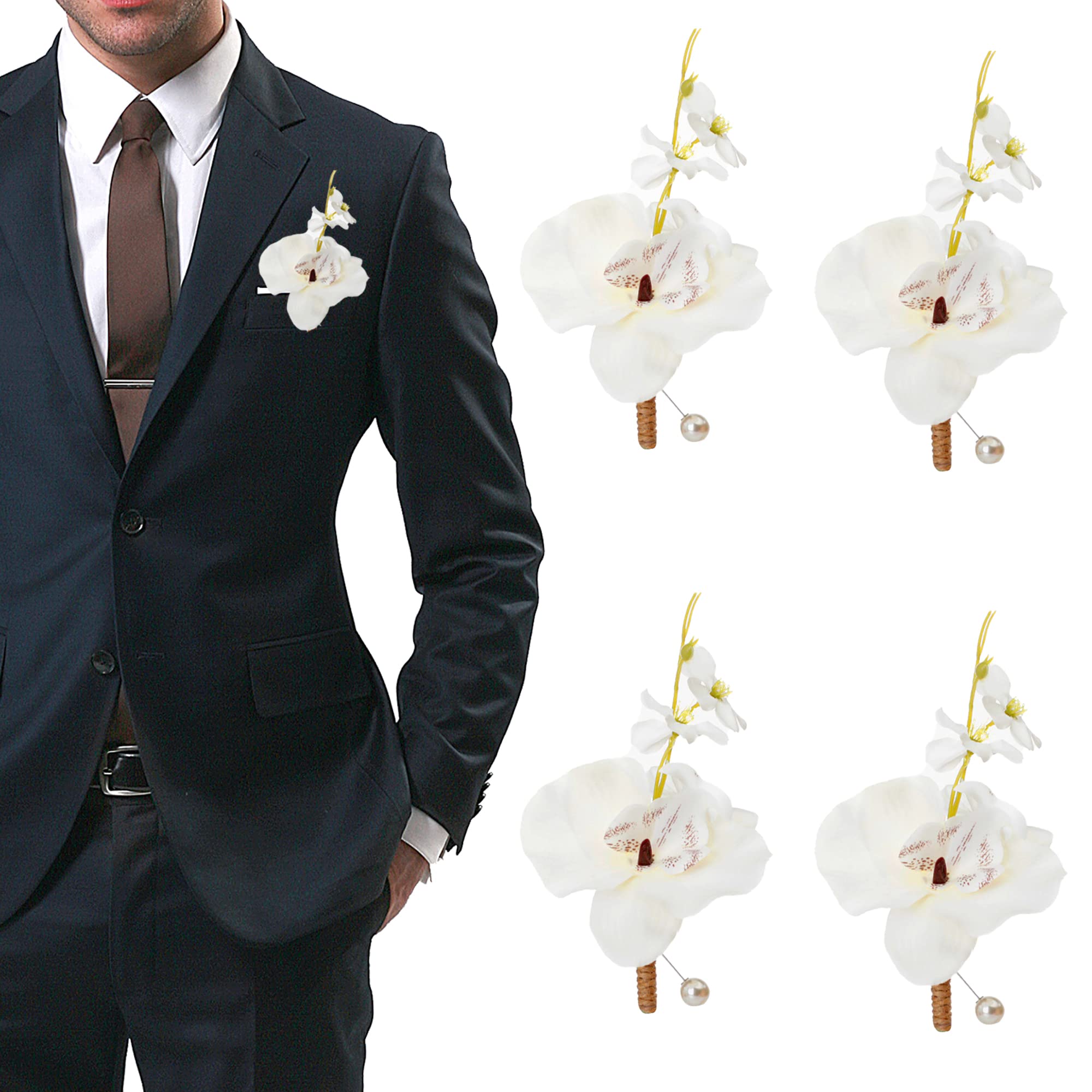 ZAHD 4 Piezas Flores de peonía Ramillete de muñeca de y boutonniere Juego Boda Boutonniere Rosa Blanca Boutonniere Hecho a Mano Muñeca Flor Ramillete Flor Corsage Boda Boutonniere Novio Ramillete (A)