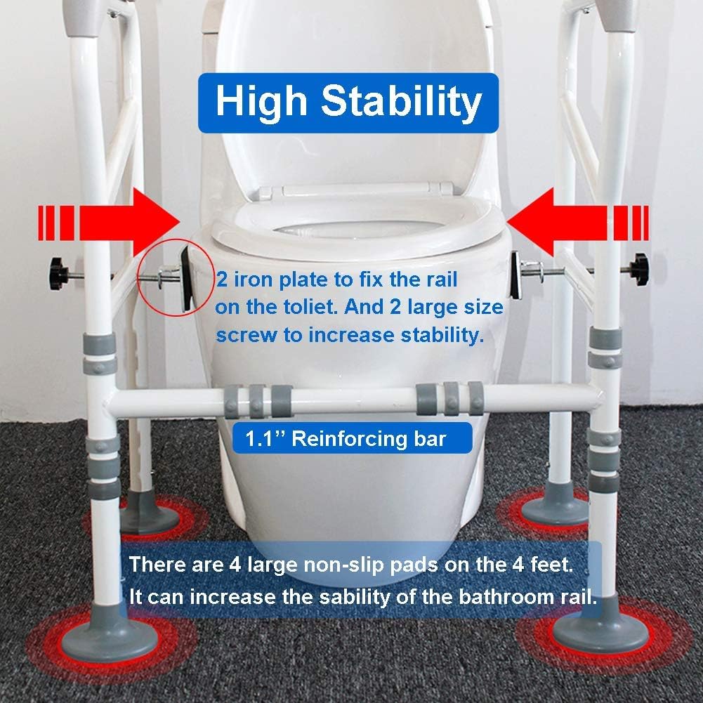 Bеѕt Prоmо HePesTer Foldable&Free-Assembly Toilet Safety Frame for Elderly with Adjustable Height, 330 Ib Heavy Bathroom Toilet Safety Rail for Disable with Upgrade Large Non-Slip Mat, Fit All Toilets