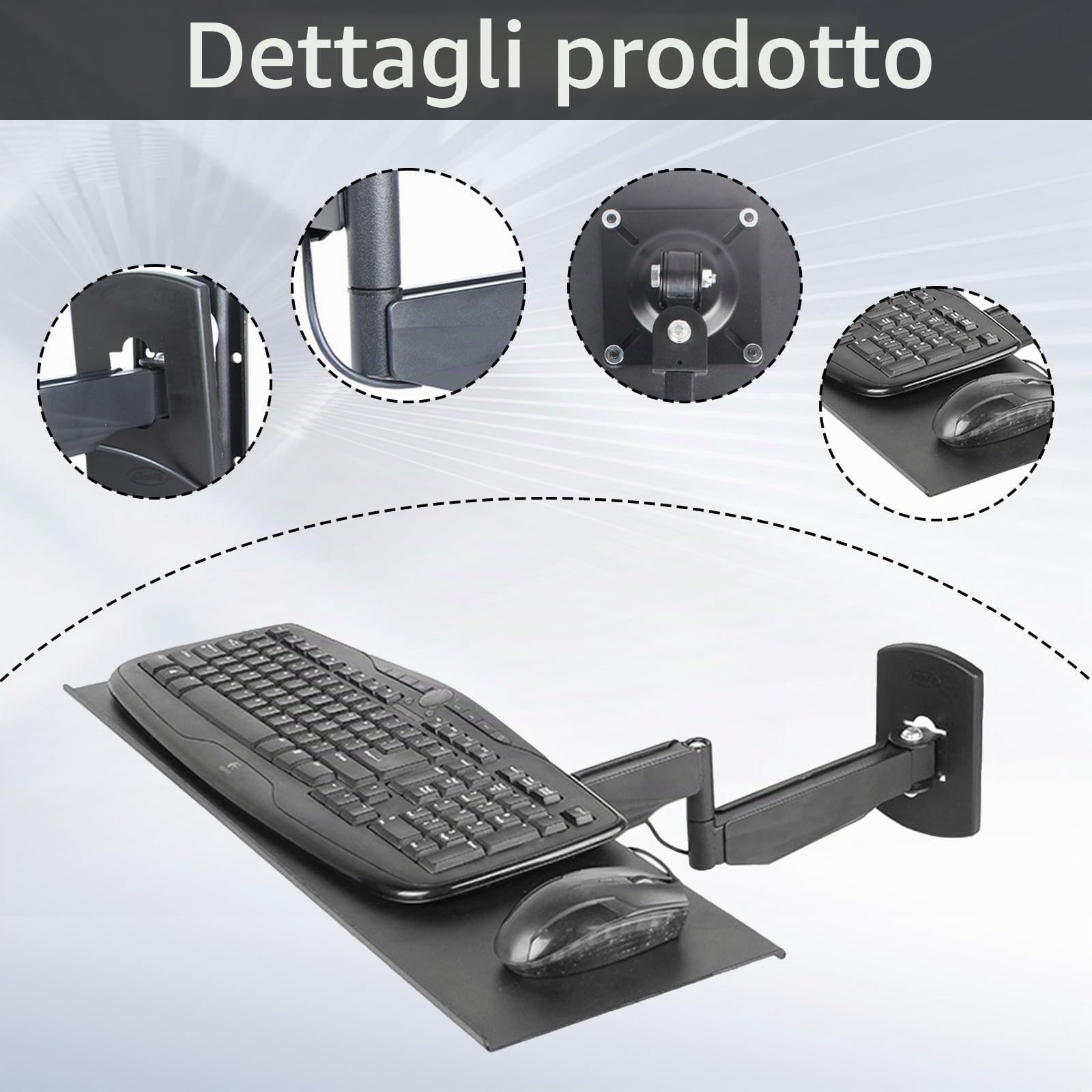Vassoio per Tastiera, Supporto a Muro per Tastiera Girevole e Pieghevole Estensione Scrivania da Tavolo Supporto PC per la Casa o L'Ufficio