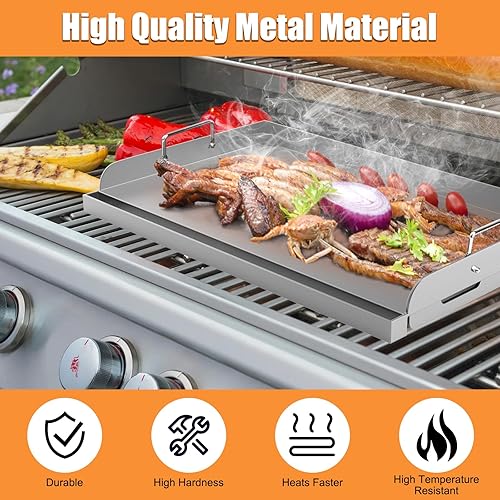 Miniatura 4 de Barbqtime Plancha universal para cocinar freír para parrilla de gas, plancha de metal de 25 x 16 pulgadas, placa superior plana para estufa de