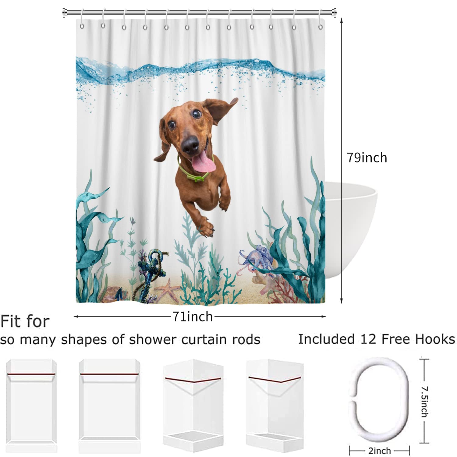 „I Love Dogs“ Duschvorhang – Mit Niedlichen Hunde-Motiven, Wasserdicht, 175x178 Cm