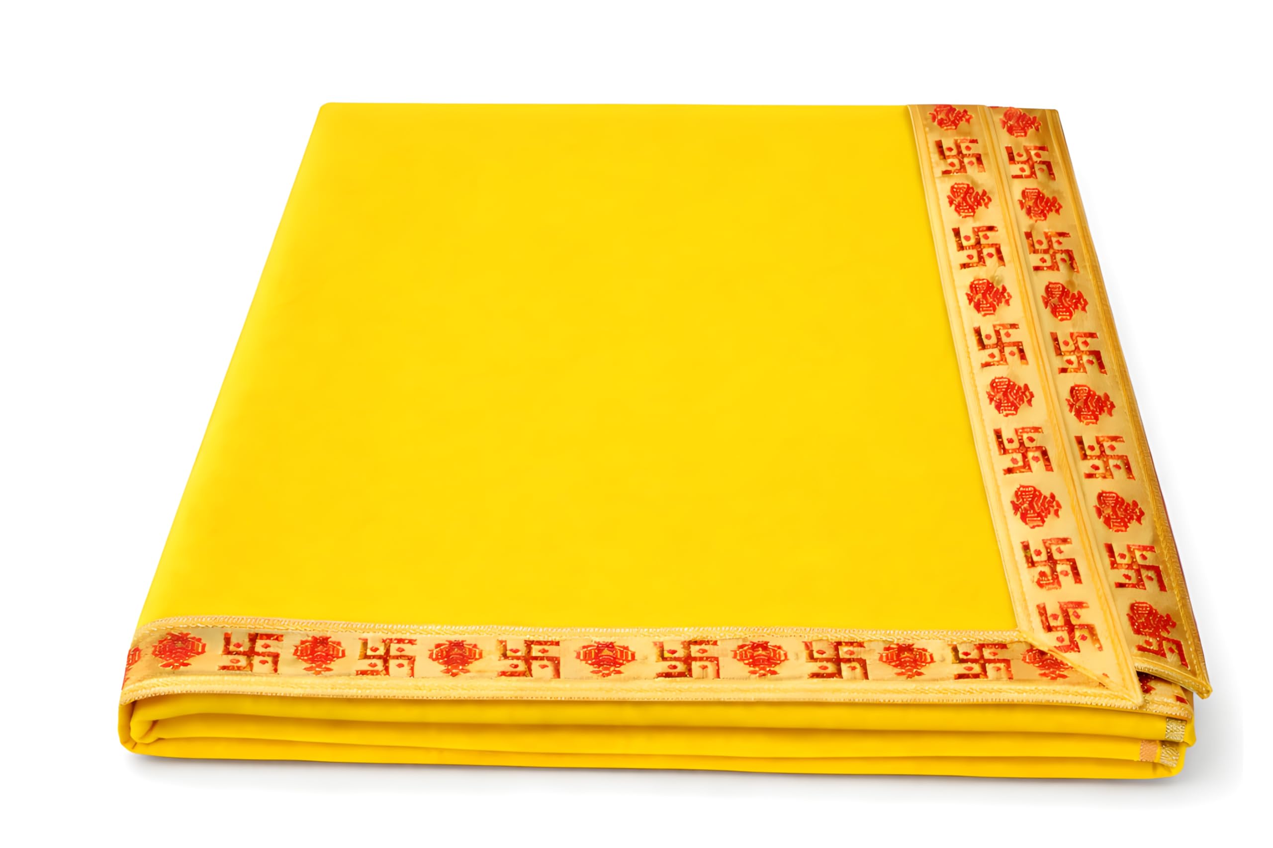 SANSKAARAM (Yellow, 40 x 40 inch) 1-Meter Plain Velvet Pooja Aasan Cloth with Swastik Border, for God Idol Sitting, Mandir Shelf, Puja Chowki Table, Home Temple Decoration, Pack of 1 (Yellow, 40 x 40)-image-16