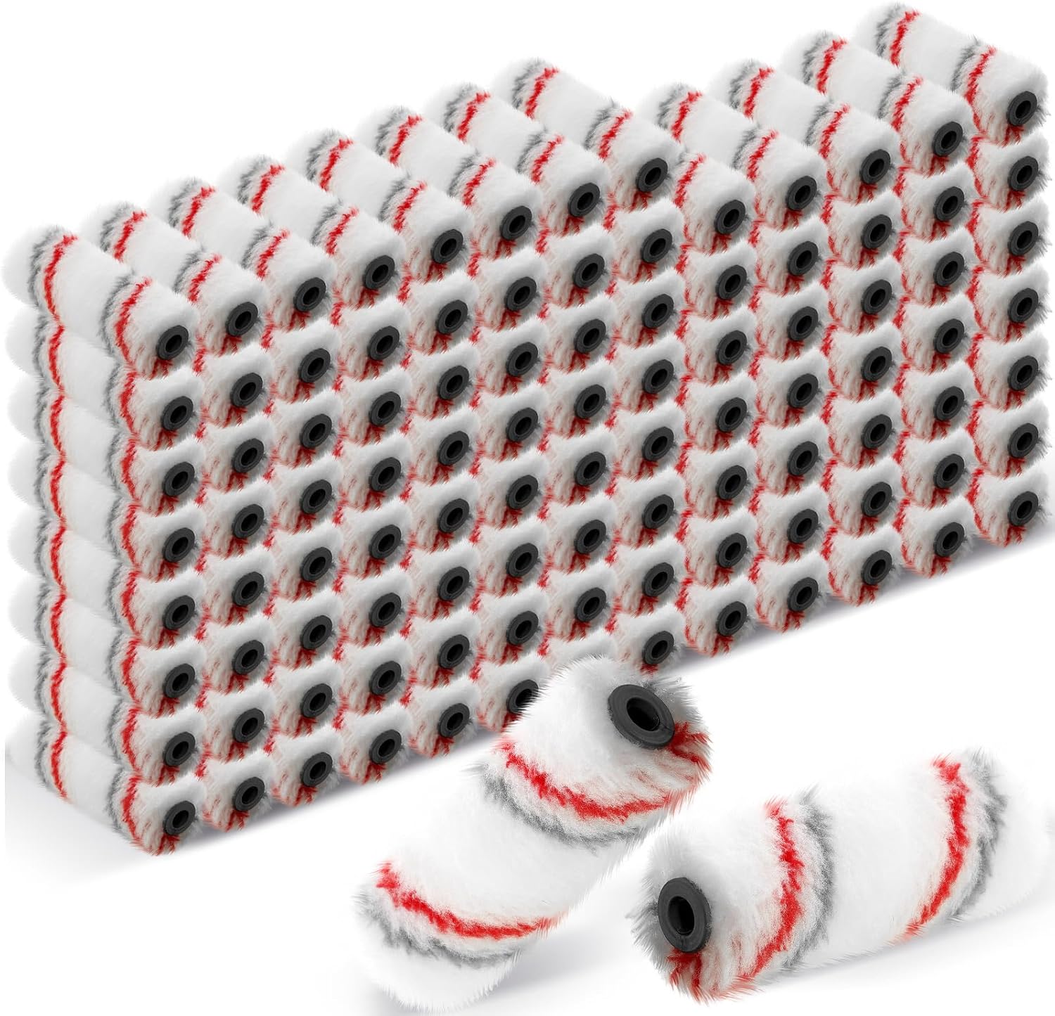Nuogo 150 Pcs Microfiber Paint Roller Cover 4 Inch, Mini Paint Roller Covers, 1/2" Nap Small Refills for Walls Cabinets Furniture Trim Edges Home Repair Painting Supplies(Red, Black)