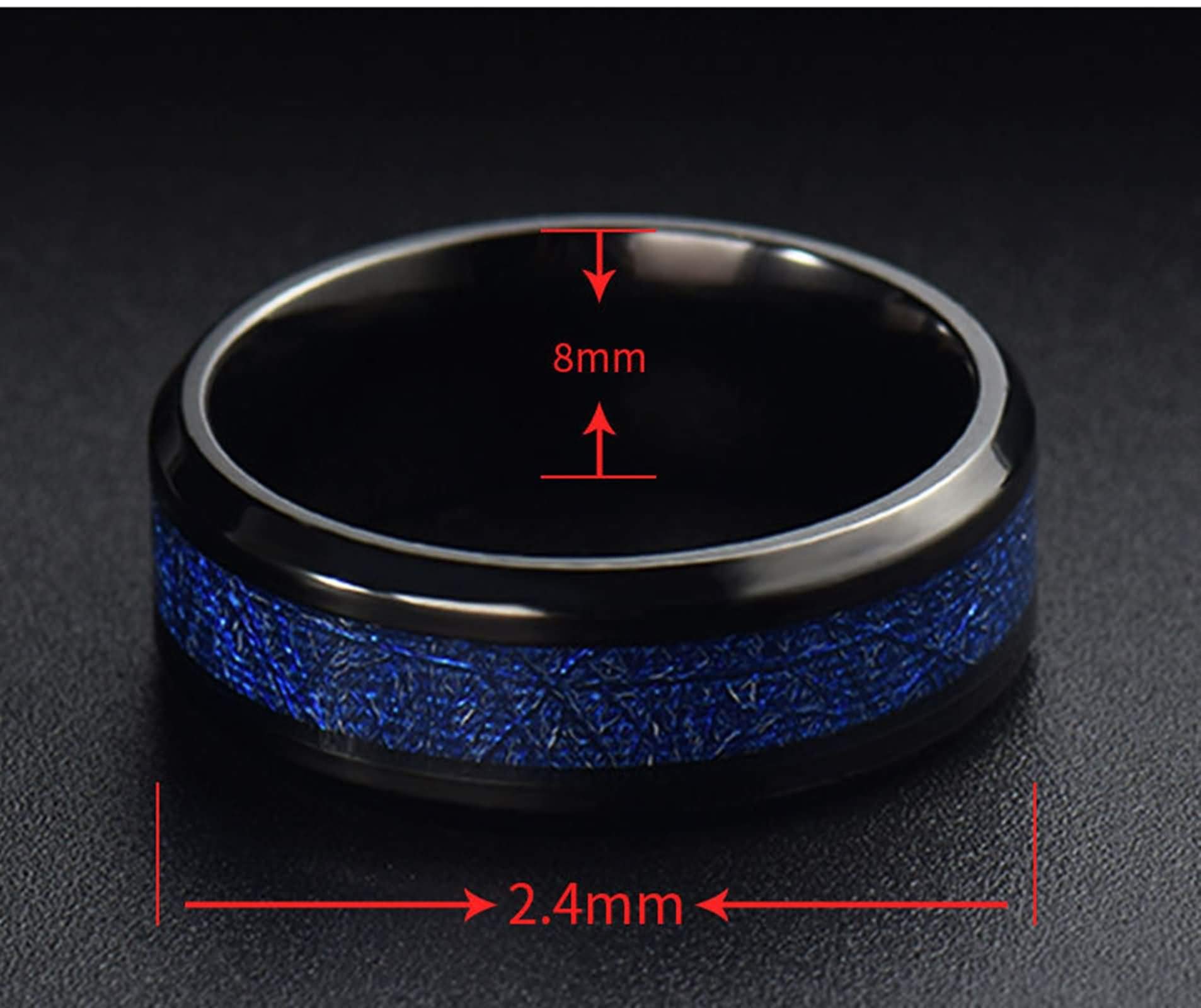 Anello Tungsteno Uomo Fede Nuziale Anello di Fidanzamento Intarsio di Meteorite Anello Uomo con Incisione 8MM Anello in Tungsteno Nero Blu Misura 12-31