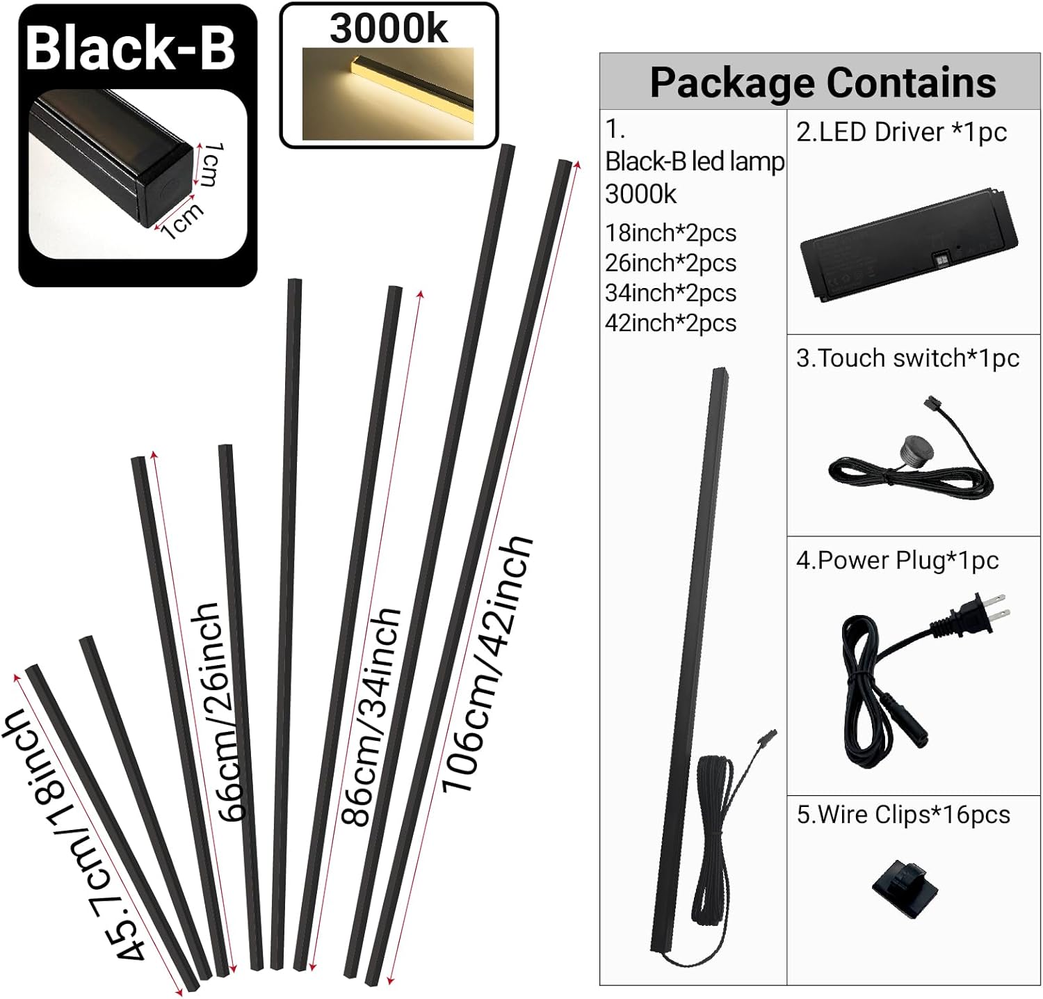 HAMRVL Black LED Recessed Lighting Kit - 8 PCS 3000K Warm White LED Strip Lights with Touch Control, Dimmable Self-Adhesive Wall Panel Lights for Wood Slat Wall Panels, Under Cabinet (Black Cover)