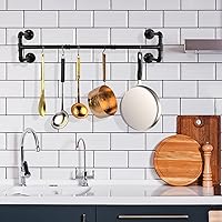 Vista 30 de Perchero de pared de 48 pulgadas, barra de ropa industrial de hierro con estante superior (tabla de madera no incluida)