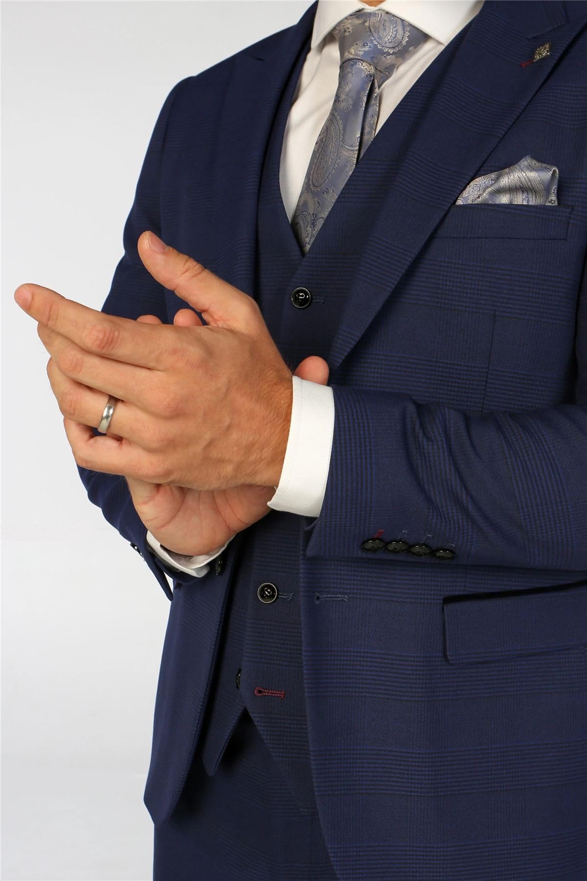 Abito da uomo blu navy 3 pezzi a quadri su misura abito formale
