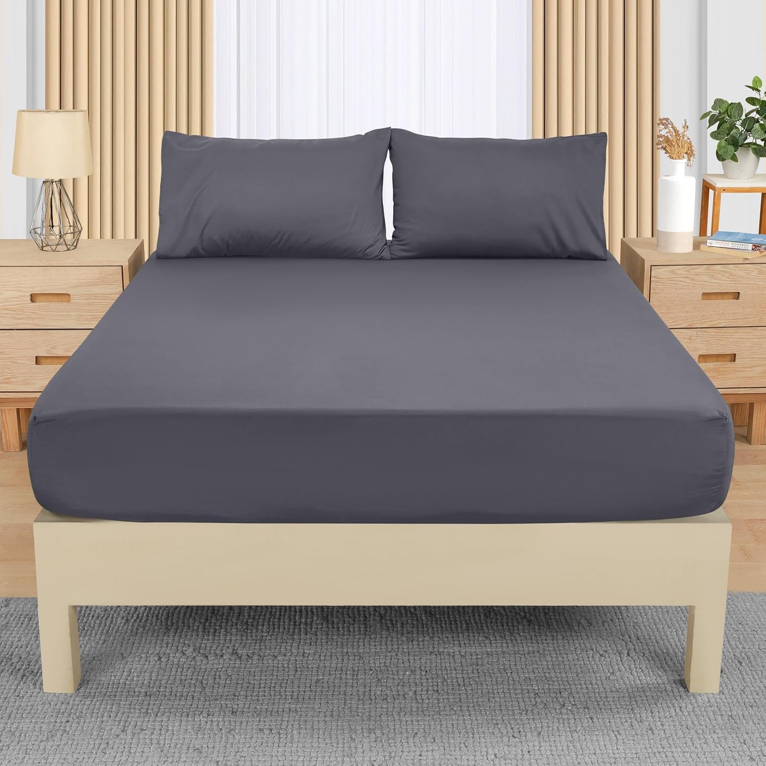 Utopia Bedding Bulk Pack of Single Fitted Sheet with Pillow Case (50x75cm), Grey - Deep Pocket (35 cm) - Bed Sheets Set - Soft Brushed Microfibre โ image 1