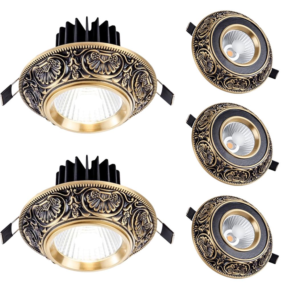 ASerZenith 5-Pack Round Brushed Brass Downlight, Led Recessed Light Fixtures Ceiling Lights, Eyeball Retrofit Spotlight Dimmable 3000K|4000K|6000K,Black