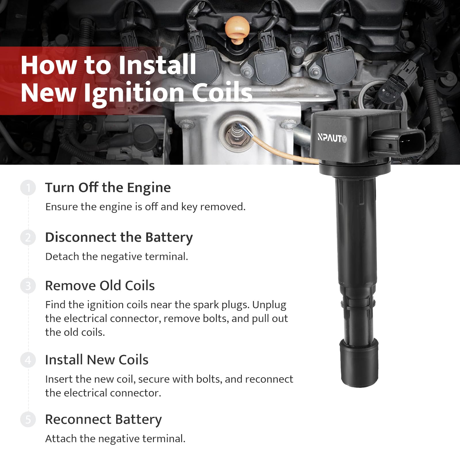 NPAUTO Ignition Coils Automotive Replacement Parts Compatible With 2001-2009 ACU-RA MDX, 02-04 EL, 01-05 HON-DA CIVIC, 03-08 Pilot, 04-07 Saturn Vue