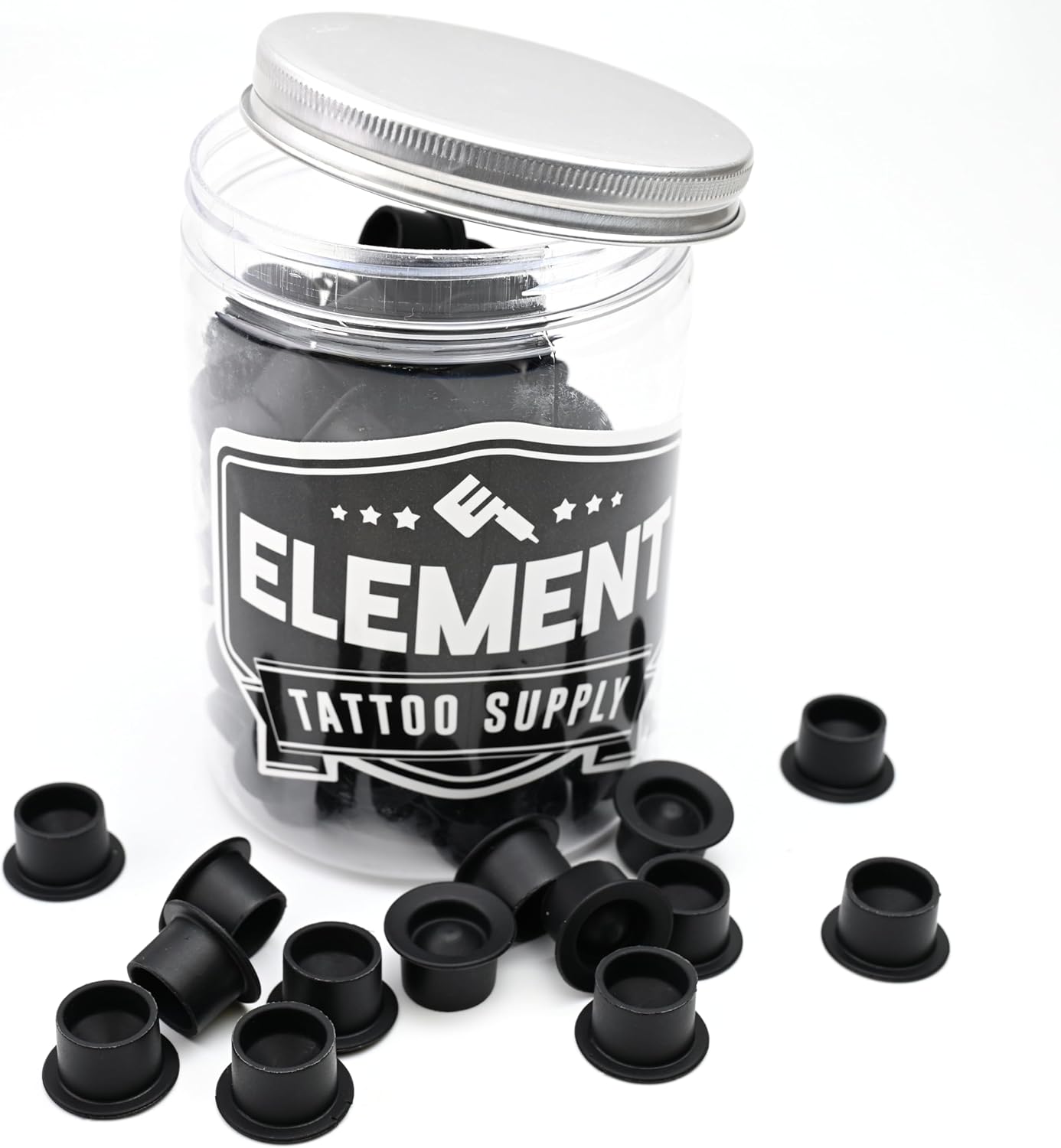 Element Tattoo Supply Black Silicone Tattoo Ink Cups – Disposable Ink Caps & Pigment Holders for Tattooing Eyebrow, Eyeliner & Lips, Stable Grip for Professional Use, Quality Tattoo Supplies, 100 Pcs
