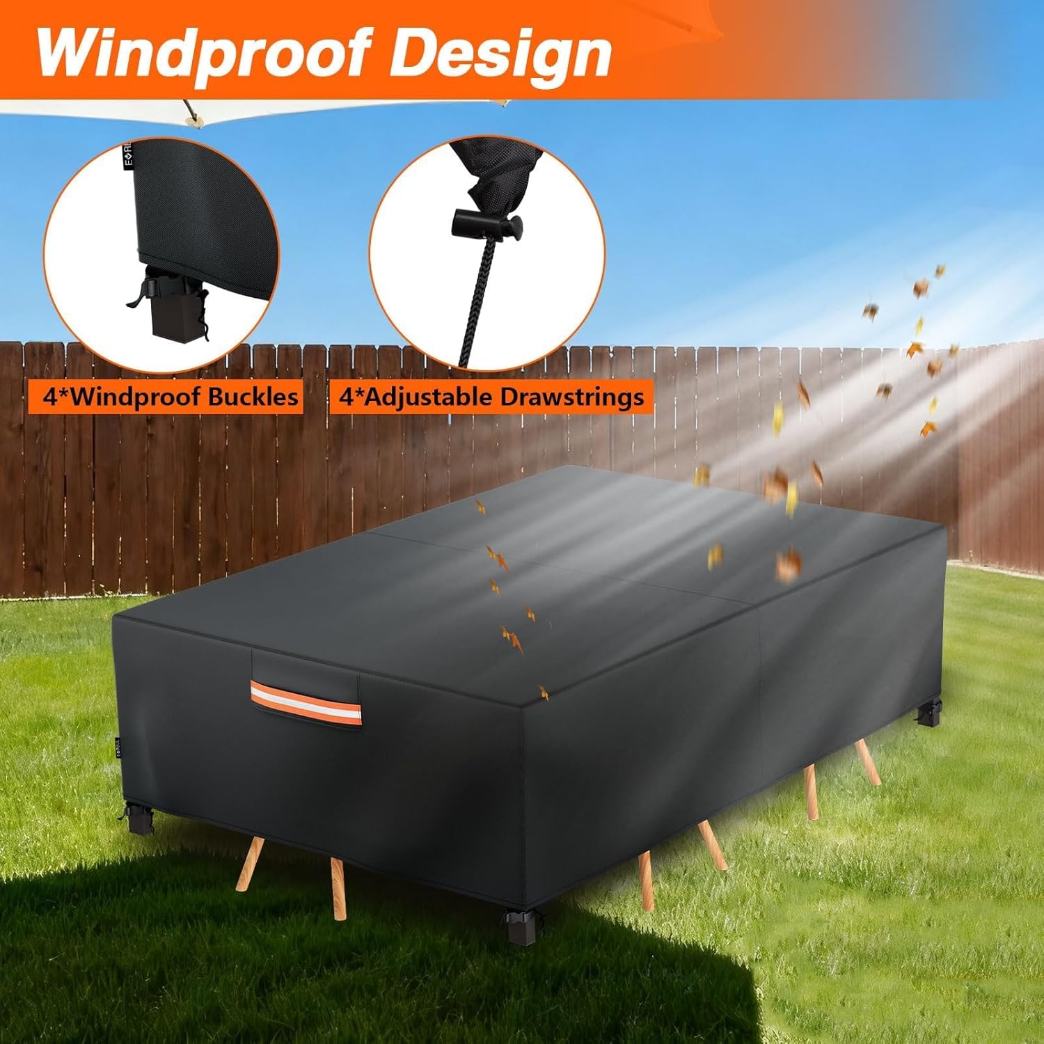 Patio Furniture Cover Waterproof Rectangle,111"L x 74"W x 28"H Heavy Duty 420D Outdoor Dining Table and Chair Covers,Windproof Anti-UV Outdoor Furniture Set Covers Outdoor Table Cover,Black