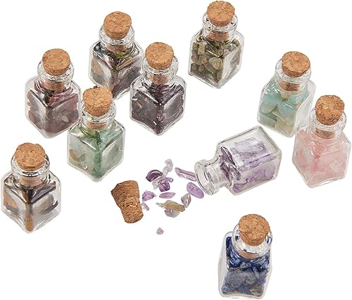 LiQunSweet Juego de 30 piezas de piedras preciosas trituradas con piedras preciosas curativas, piedras de reiki, Wicca, con tapón de corcho para