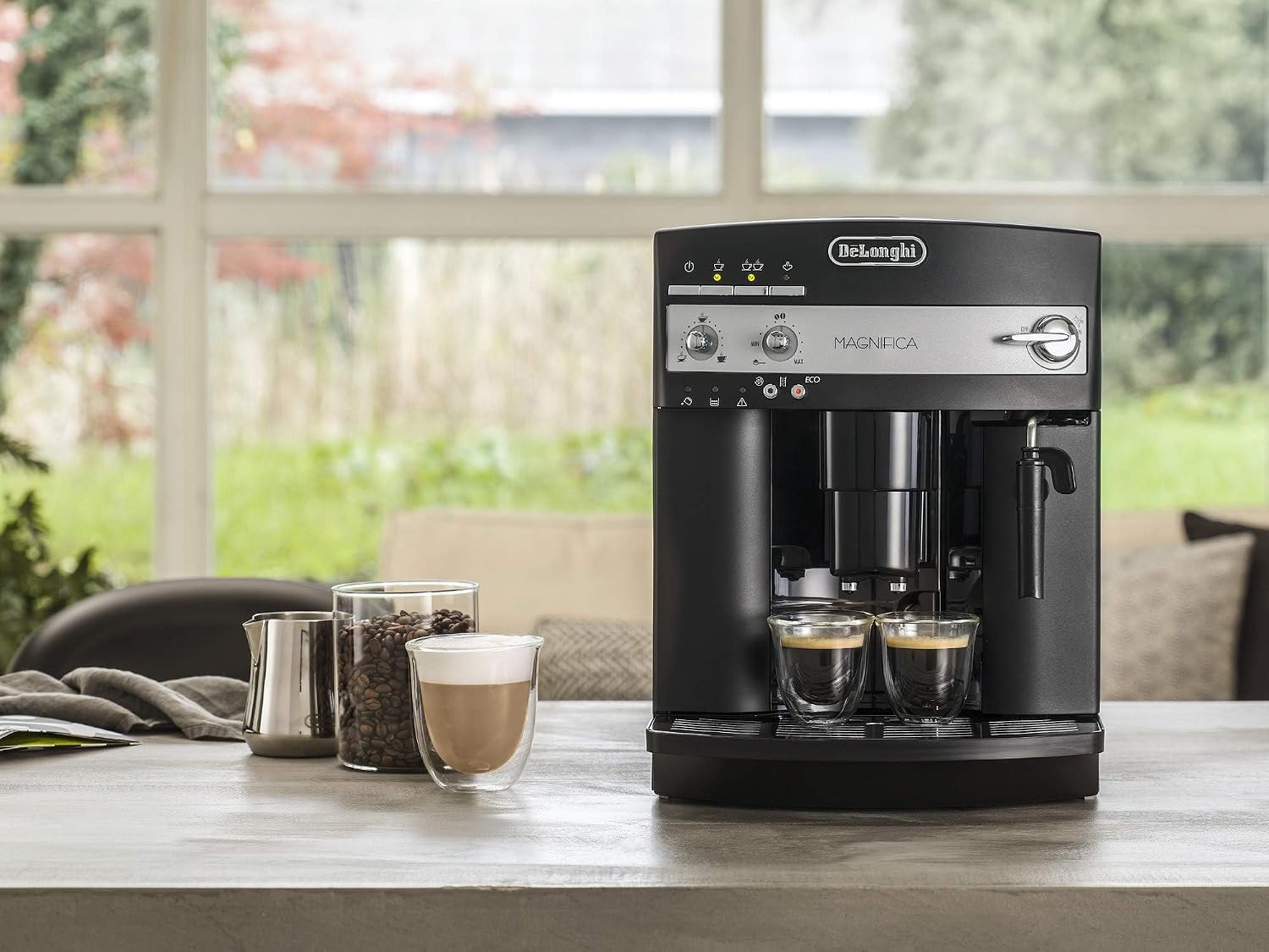 Delonghi super-automatic espresso coffee machine with an adjustable grinder, milk frother, maker for brewing espresso, cappuccino. ESAM3000 Magnifa