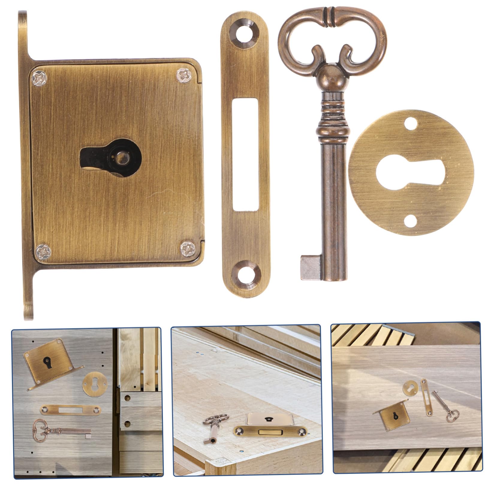 Schubladenschloss aus Messing mit Schlüssel, Antik Gold, 1 Satz